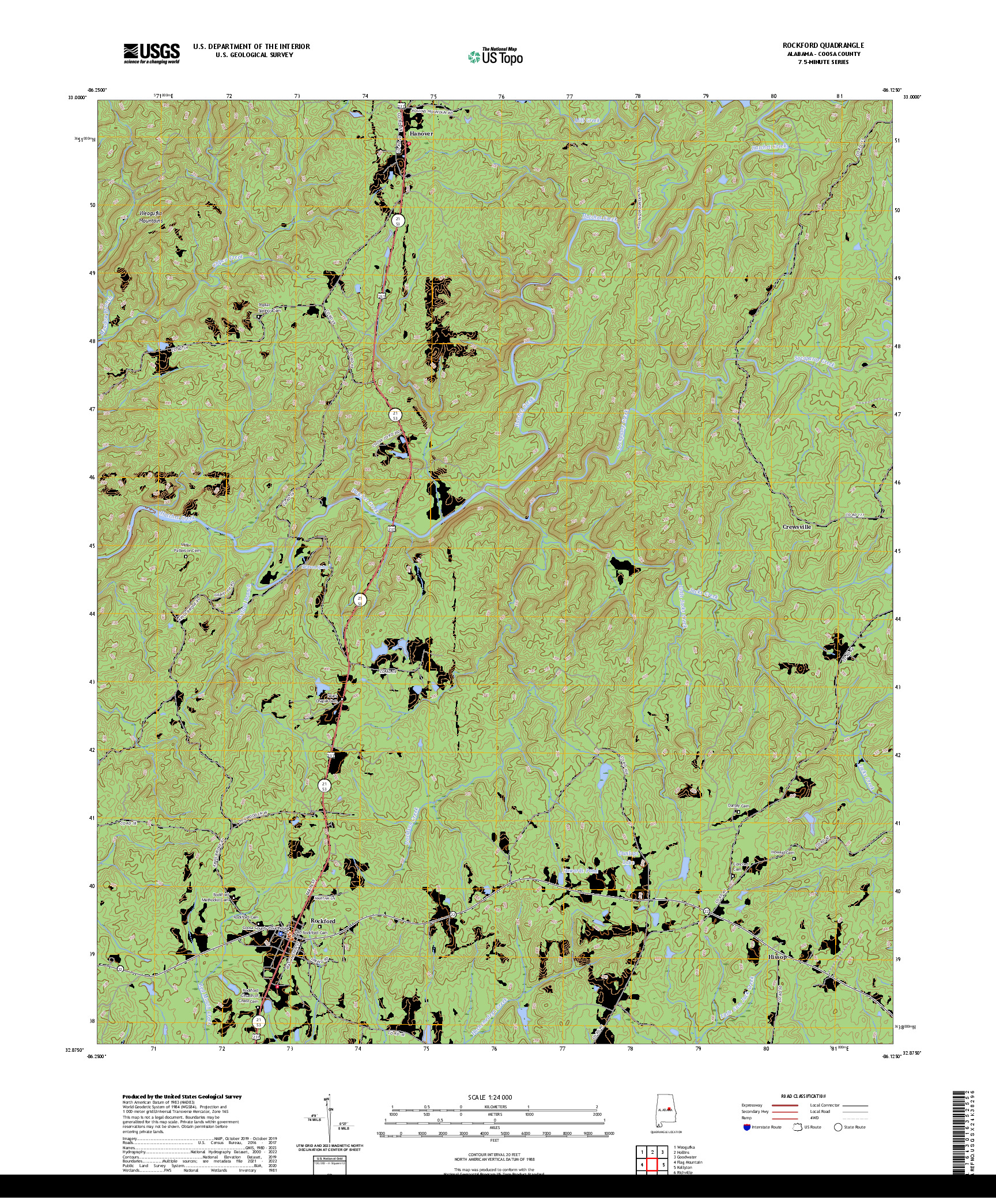 US TOPO 7.5-MINUTE MAP FOR ROCKFORD, AL