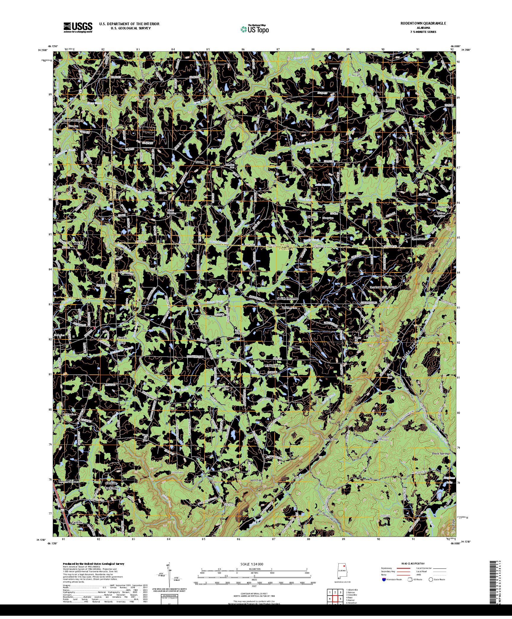 US TOPO 7.5-MINUTE MAP FOR RODENTOWN, AL