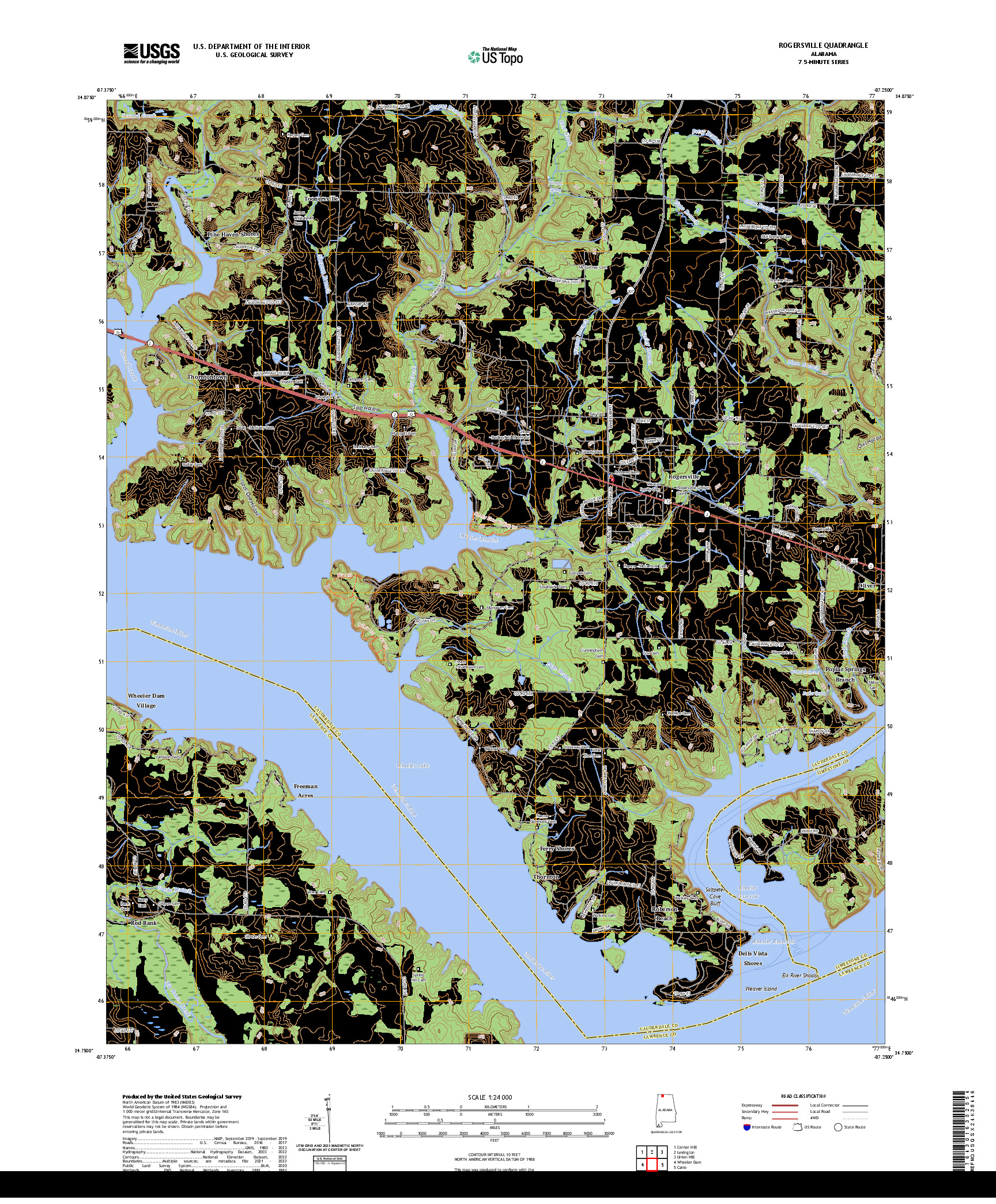 US TOPO 7.5-MINUTE MAP FOR ROGERSVILLE, AL