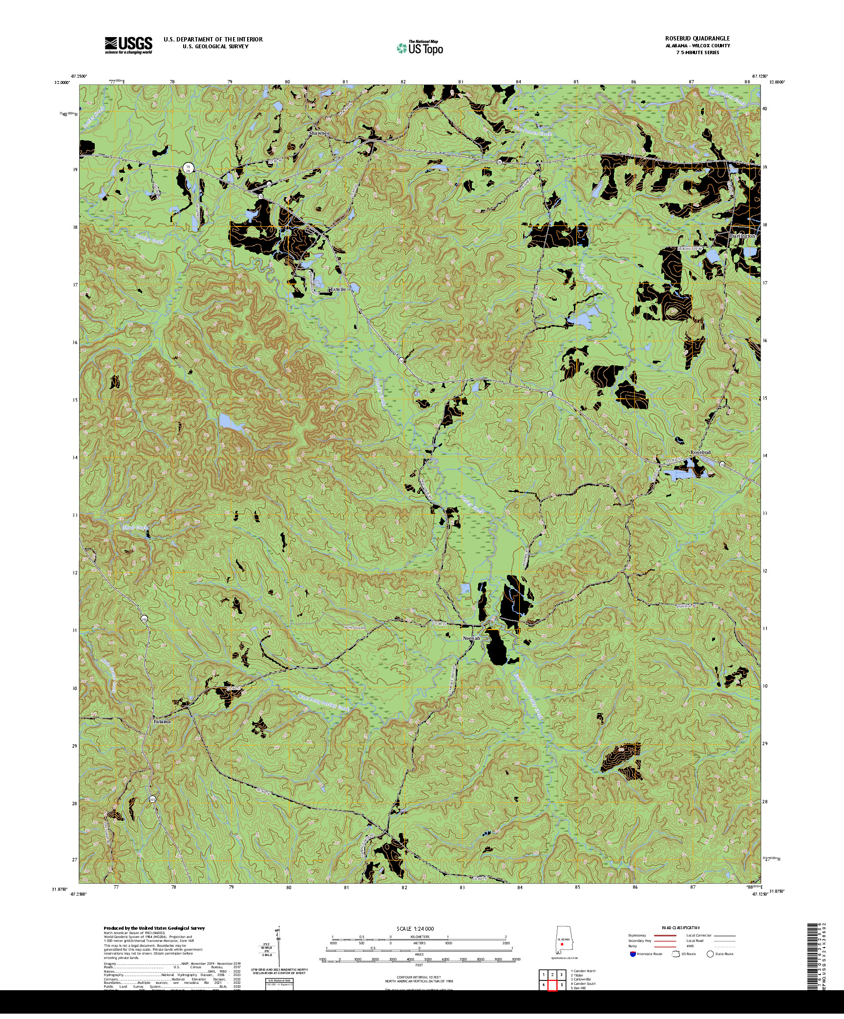 US TOPO 7.5-MINUTE MAP FOR ROSEBUD, AL