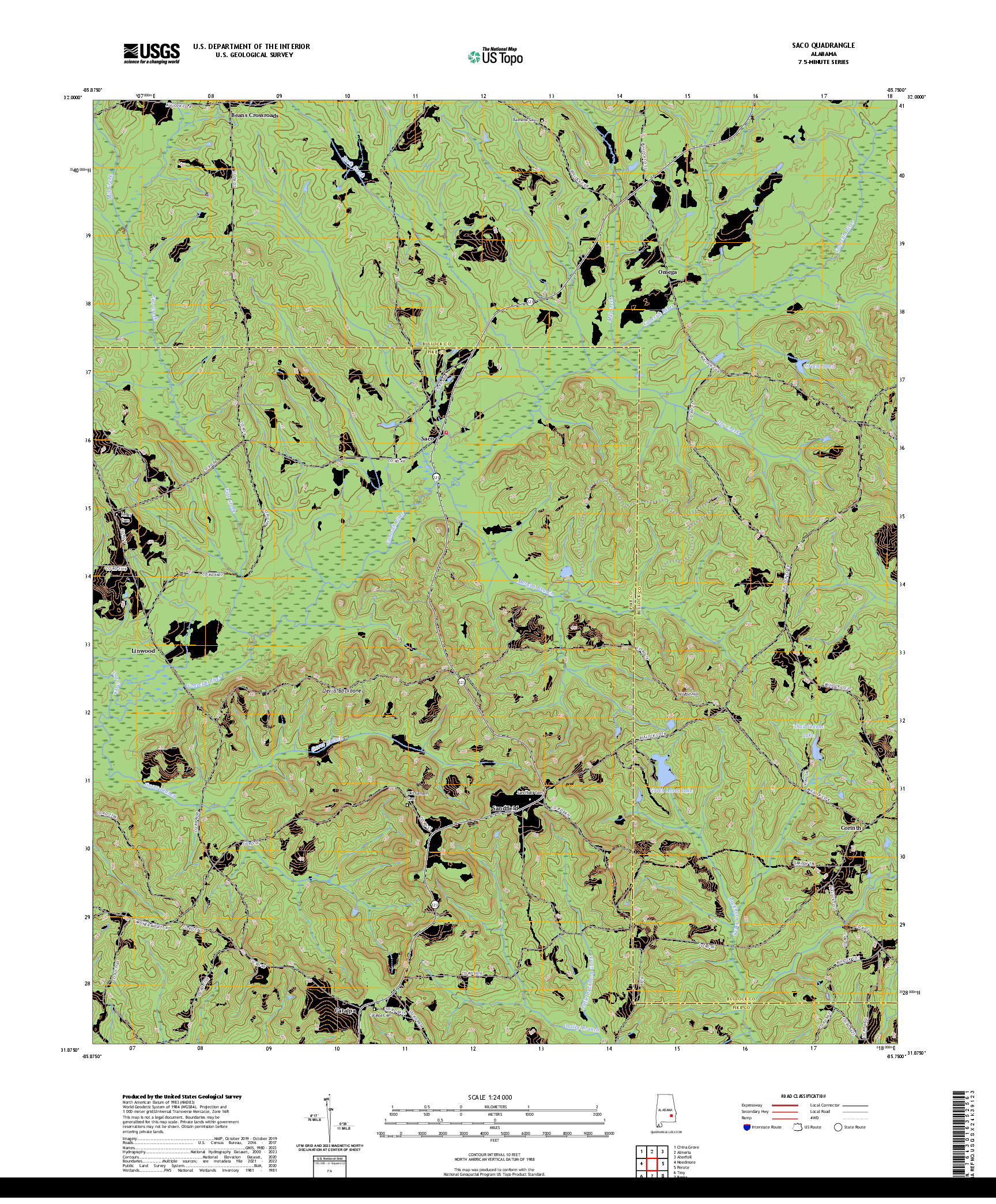 US TOPO 7.5-MINUTE MAP FOR SACO, AL