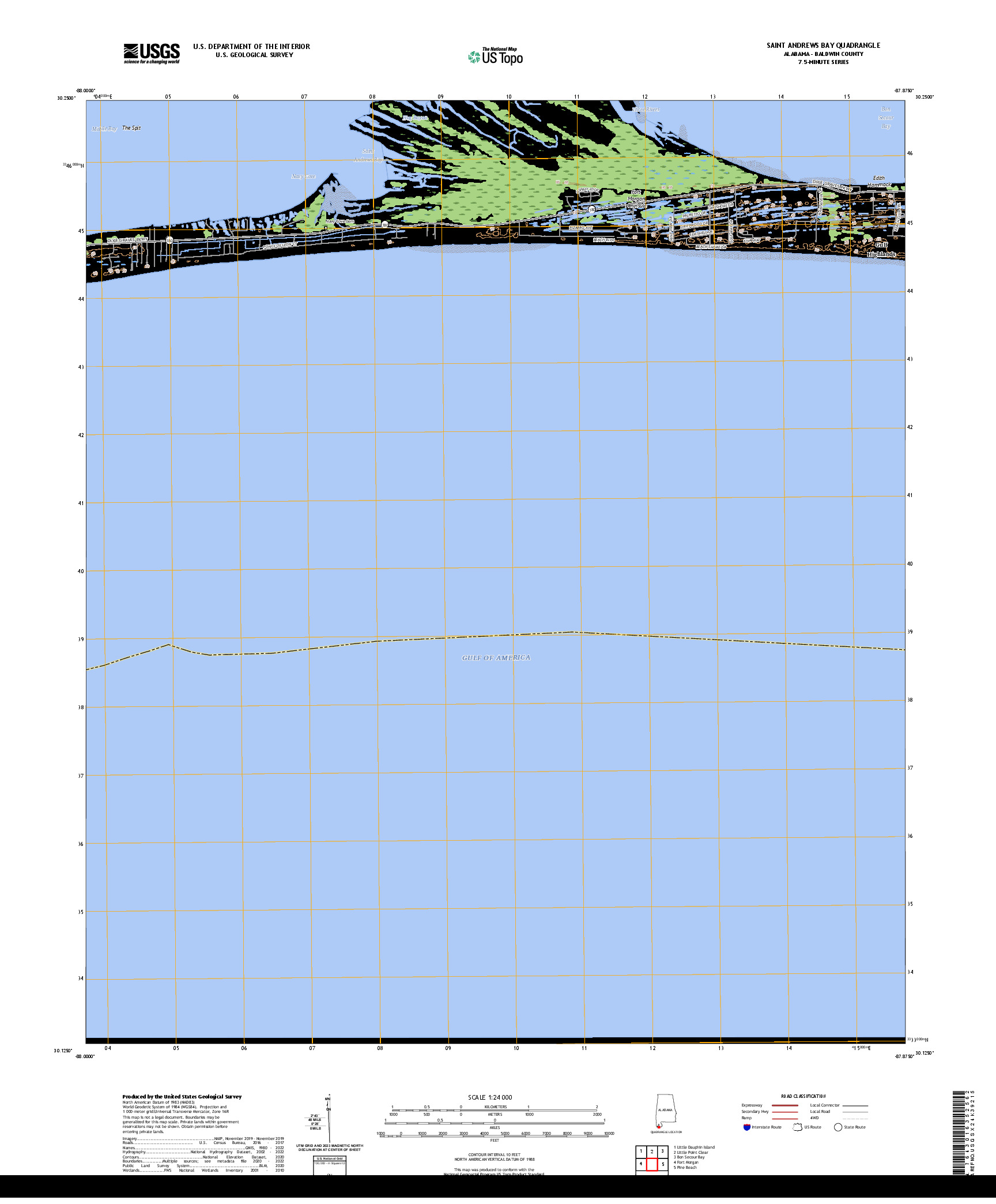 US TOPO 7.5-MINUTE MAP FOR SAINT ANDREWS BAY, AL
