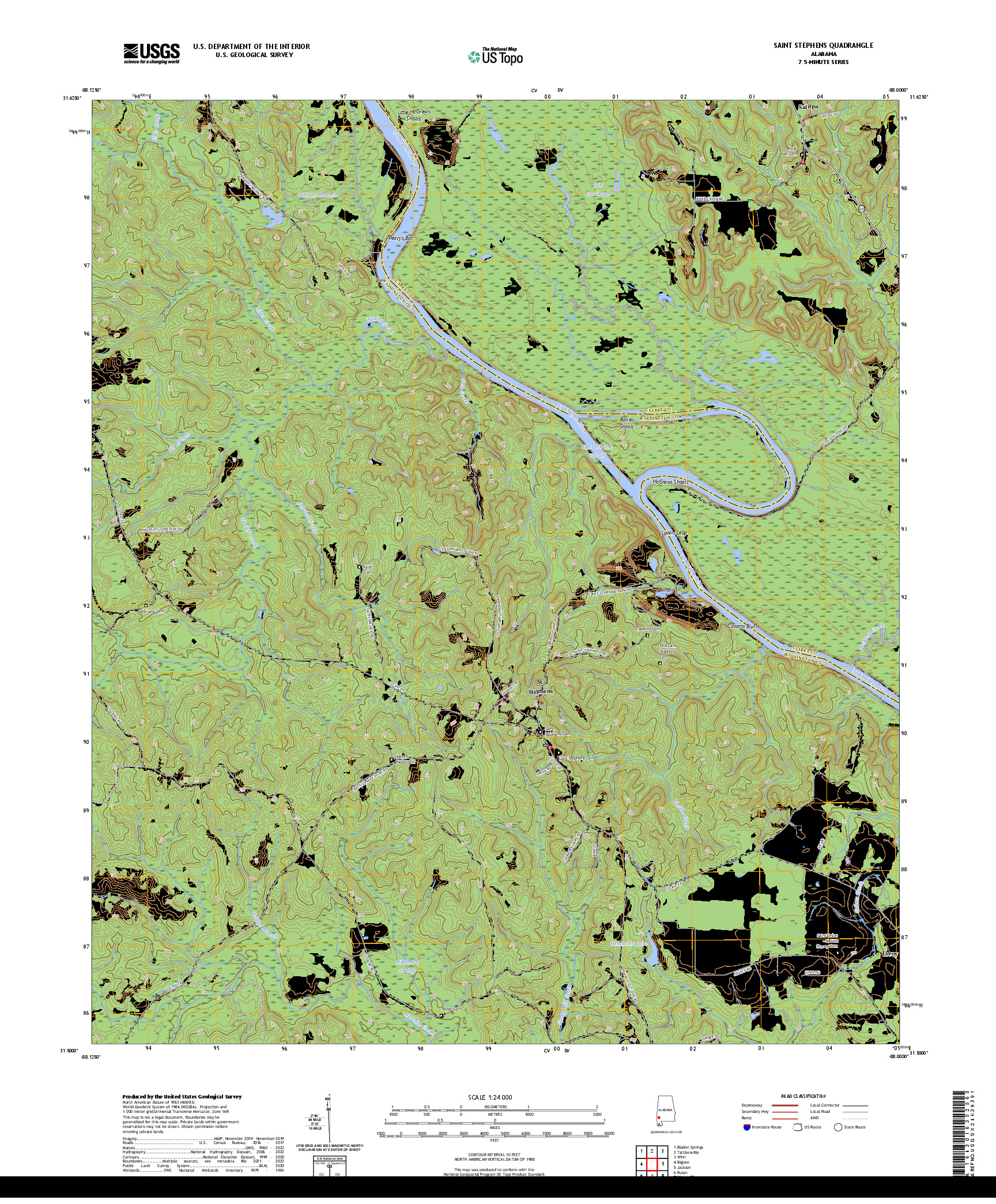US TOPO 7.5-MINUTE MAP FOR SAINT STEPHENS, AL