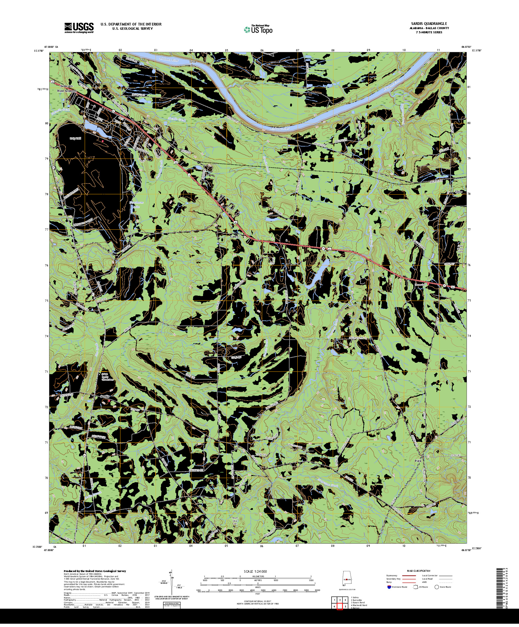 US TOPO 7.5-MINUTE MAP FOR SARDIS, AL