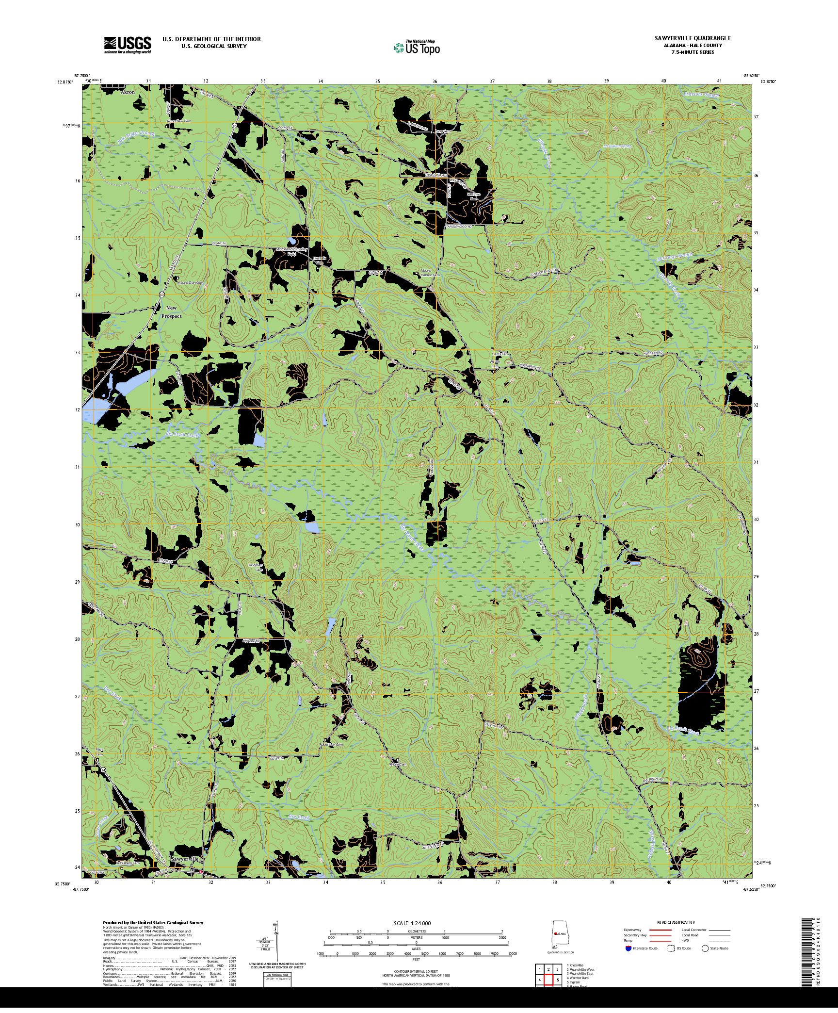 US TOPO 7.5-MINUTE MAP FOR SAWYERVILLE, AL