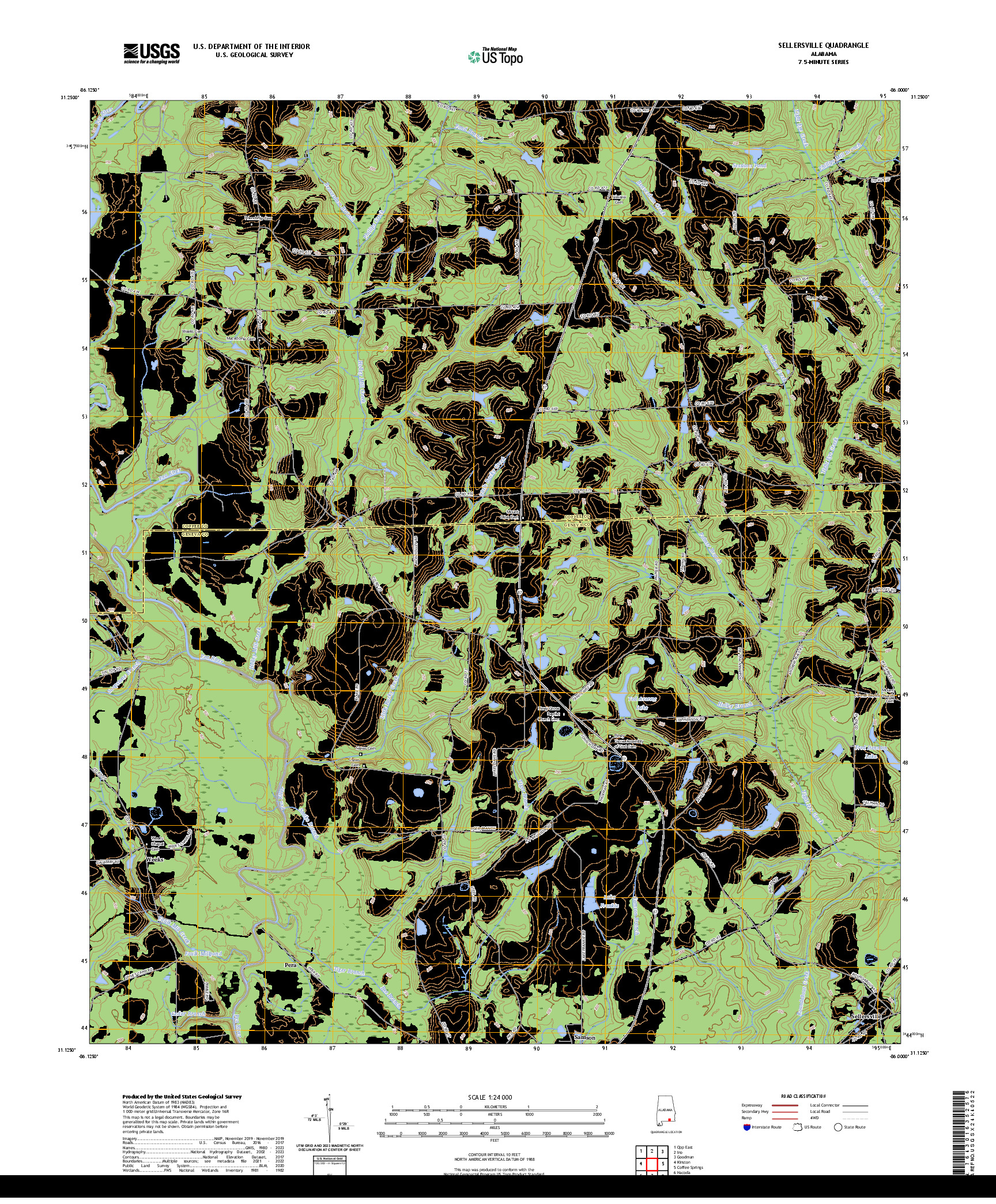US TOPO 7.5-MINUTE MAP FOR SELLERSVILLE, AL