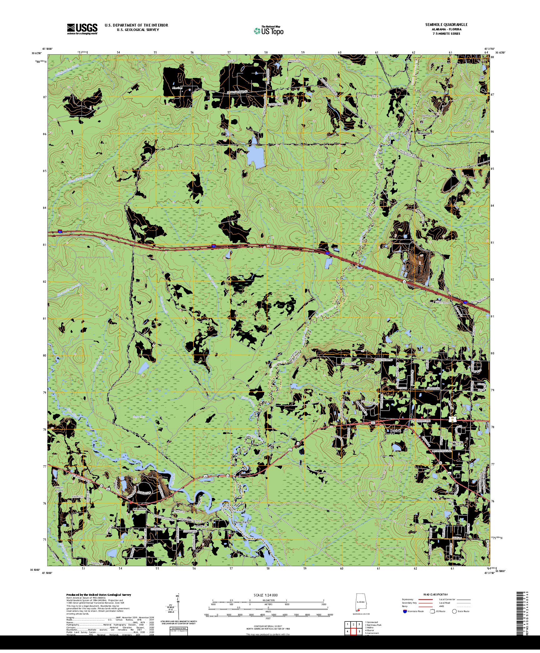 US TOPO 7.5-MINUTE MAP FOR SEMINOLE, AL,FL