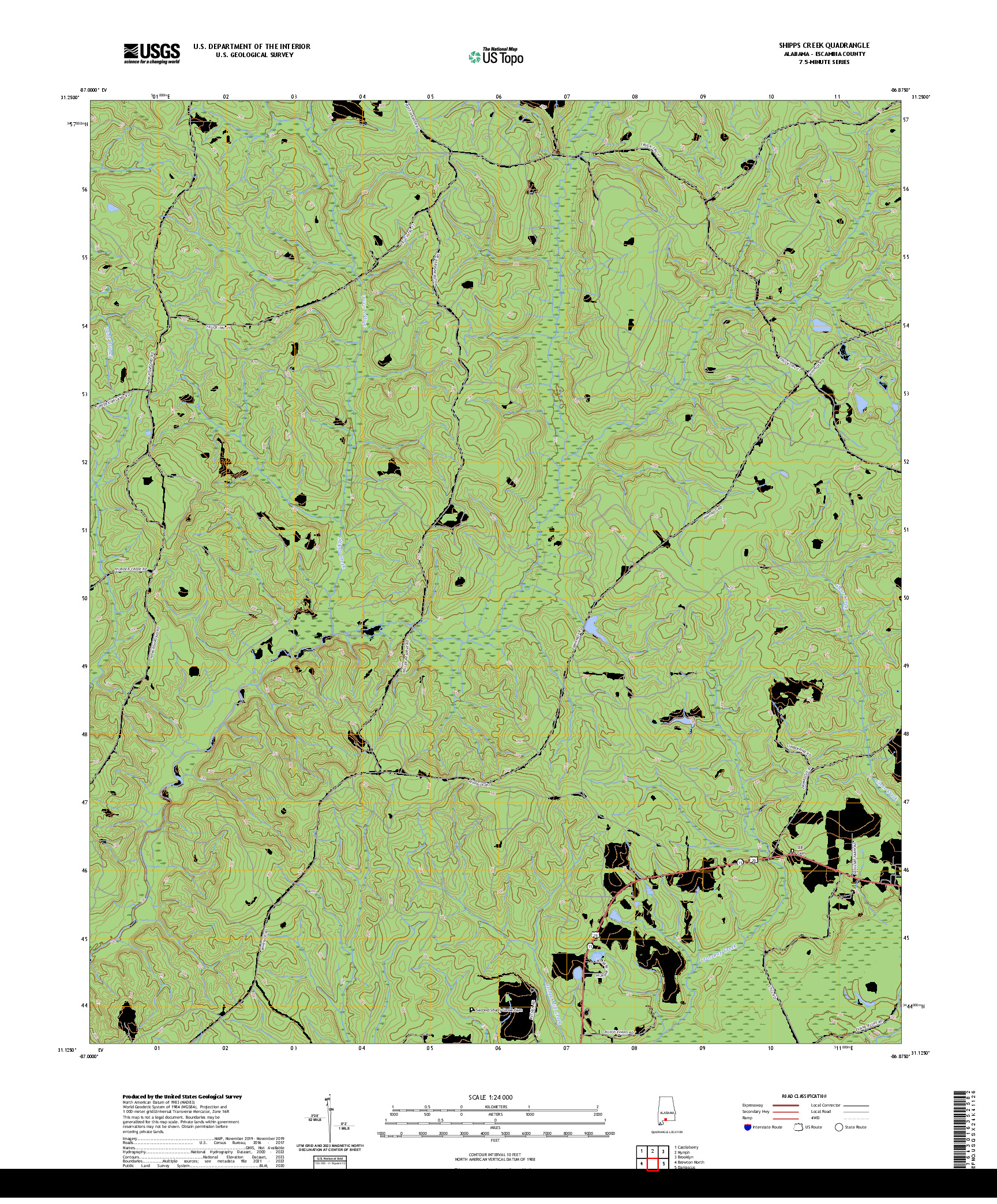 US TOPO 7.5-MINUTE MAP FOR SHIPPS CREEK, AL