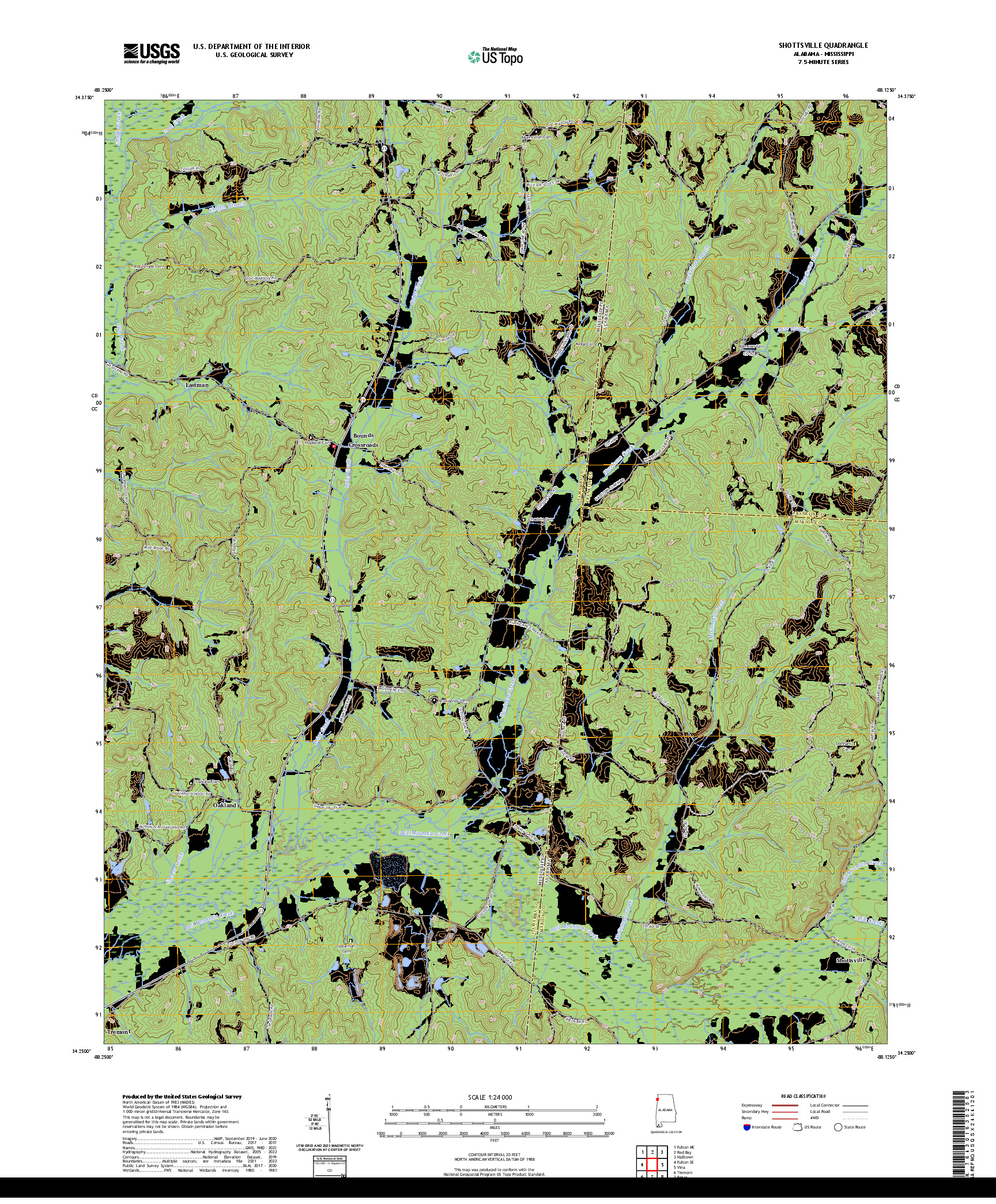 US TOPO 7.5-MINUTE MAP FOR SHOTTSVILLE, AL,MS