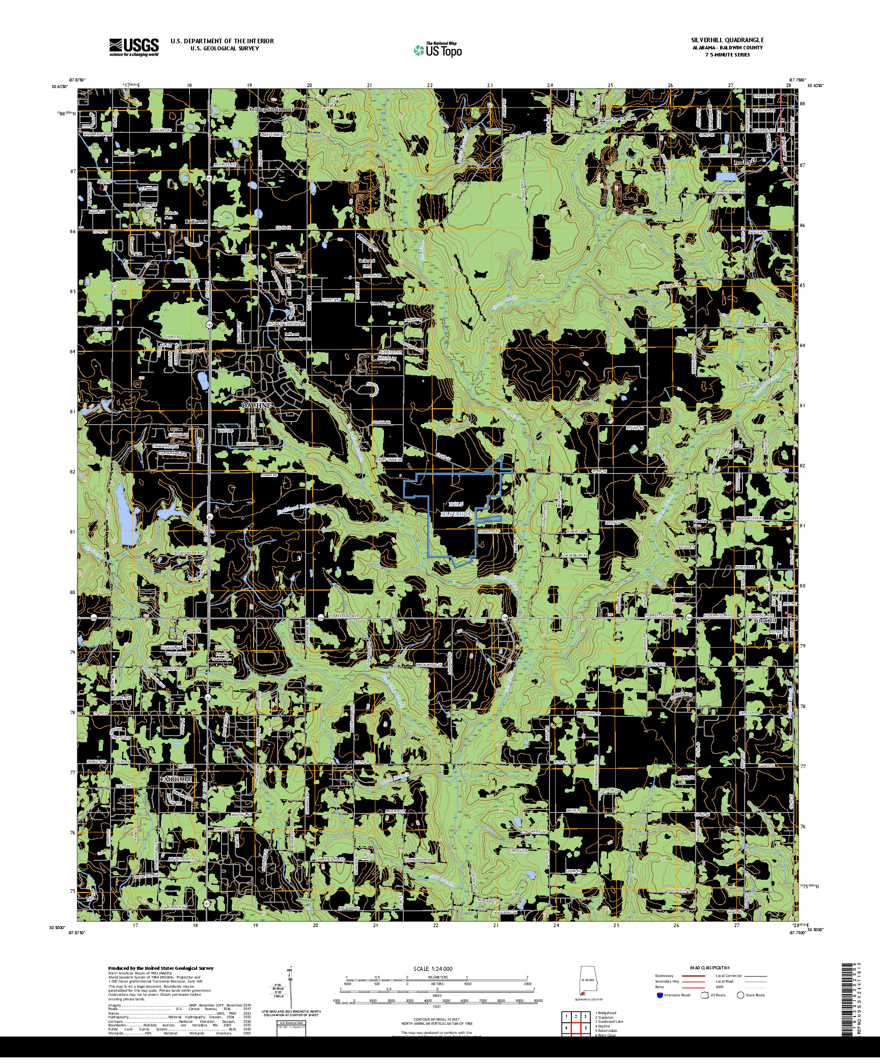 US TOPO 7.5-MINUTE MAP FOR SILVERHILL, AL