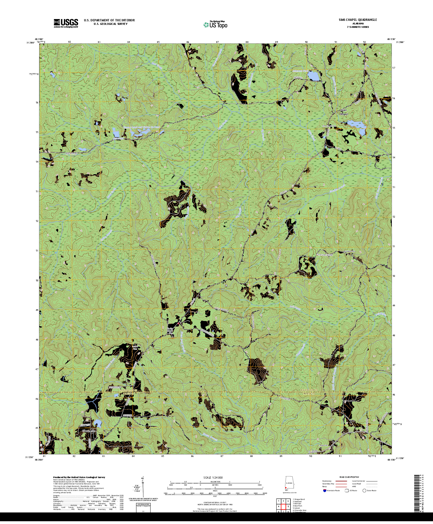 US TOPO 7.5-MINUTE MAP FOR SIMS CHAPEL, AL