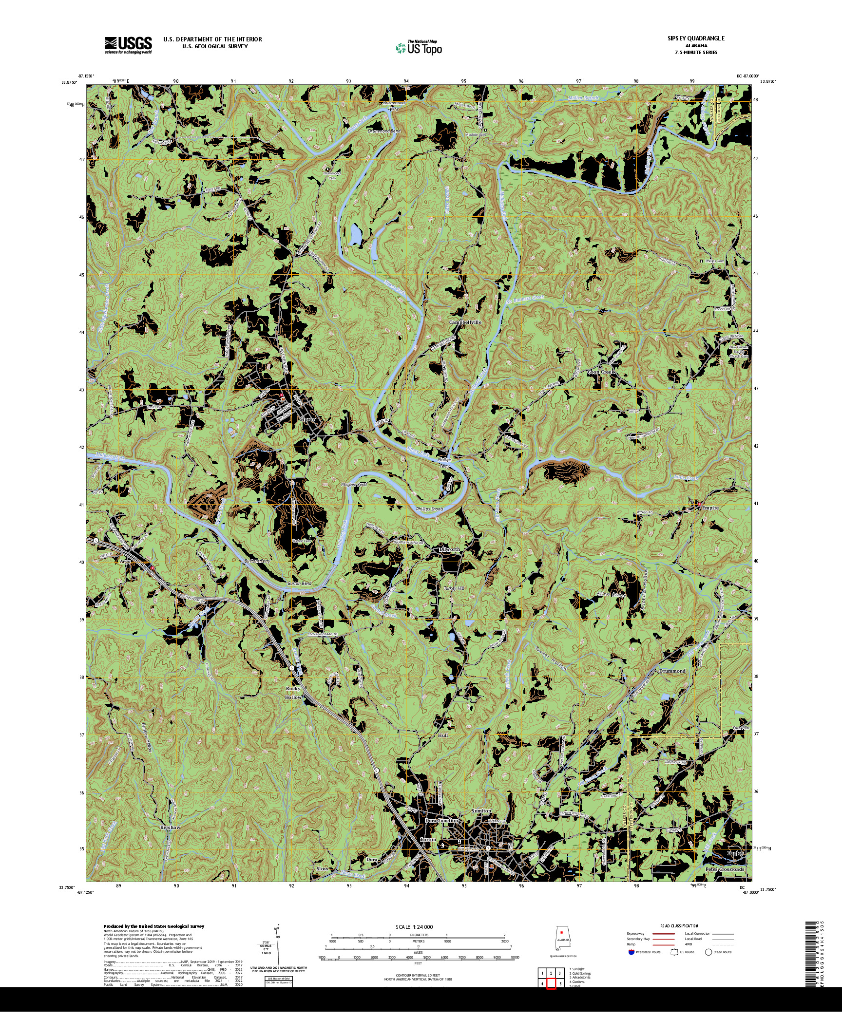 US TOPO 7.5-MINUTE MAP FOR SIPSEY, AL