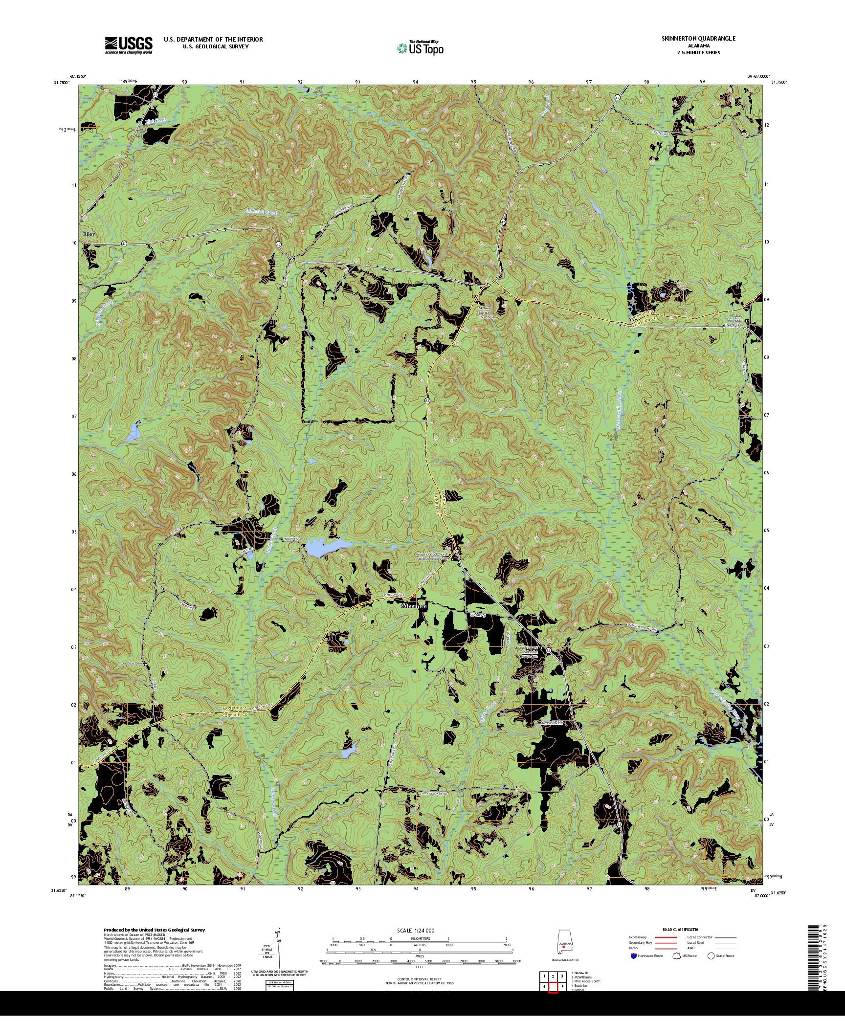 US TOPO 7.5-MINUTE MAP FOR SKINNERTON, AL