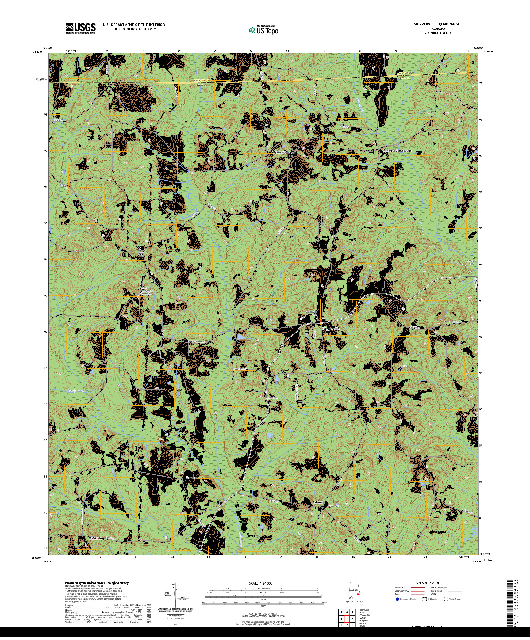 US TOPO 7.5-MINUTE MAP FOR SKIPPERVILLE, AL