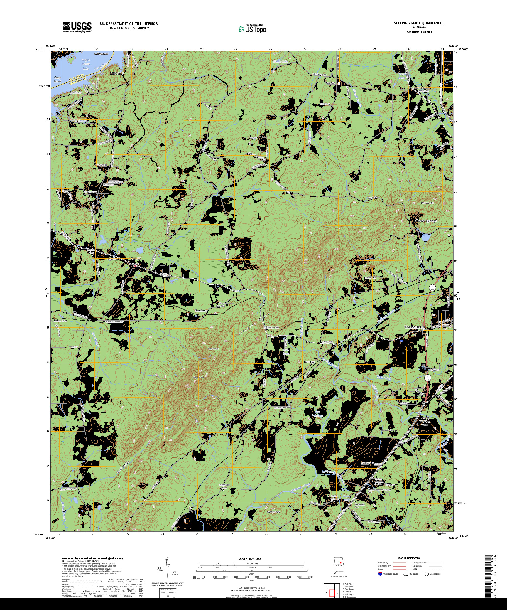 US TOPO 7.5-MINUTE MAP FOR SLEEPING GIANT, AL