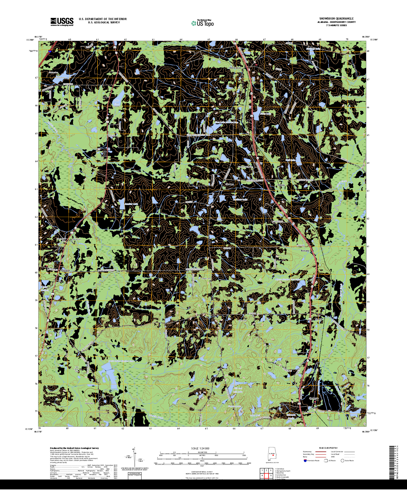 US TOPO 7.5-MINUTE MAP FOR SNOWDOUN, AL