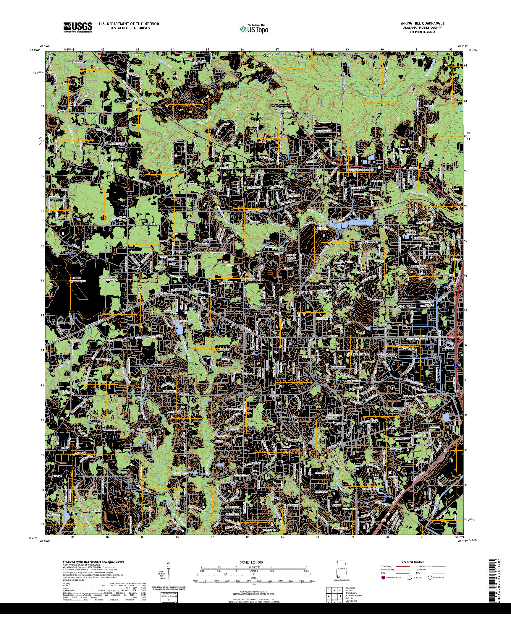 US TOPO 7.5-MINUTE MAP FOR SPRING HILL, AL