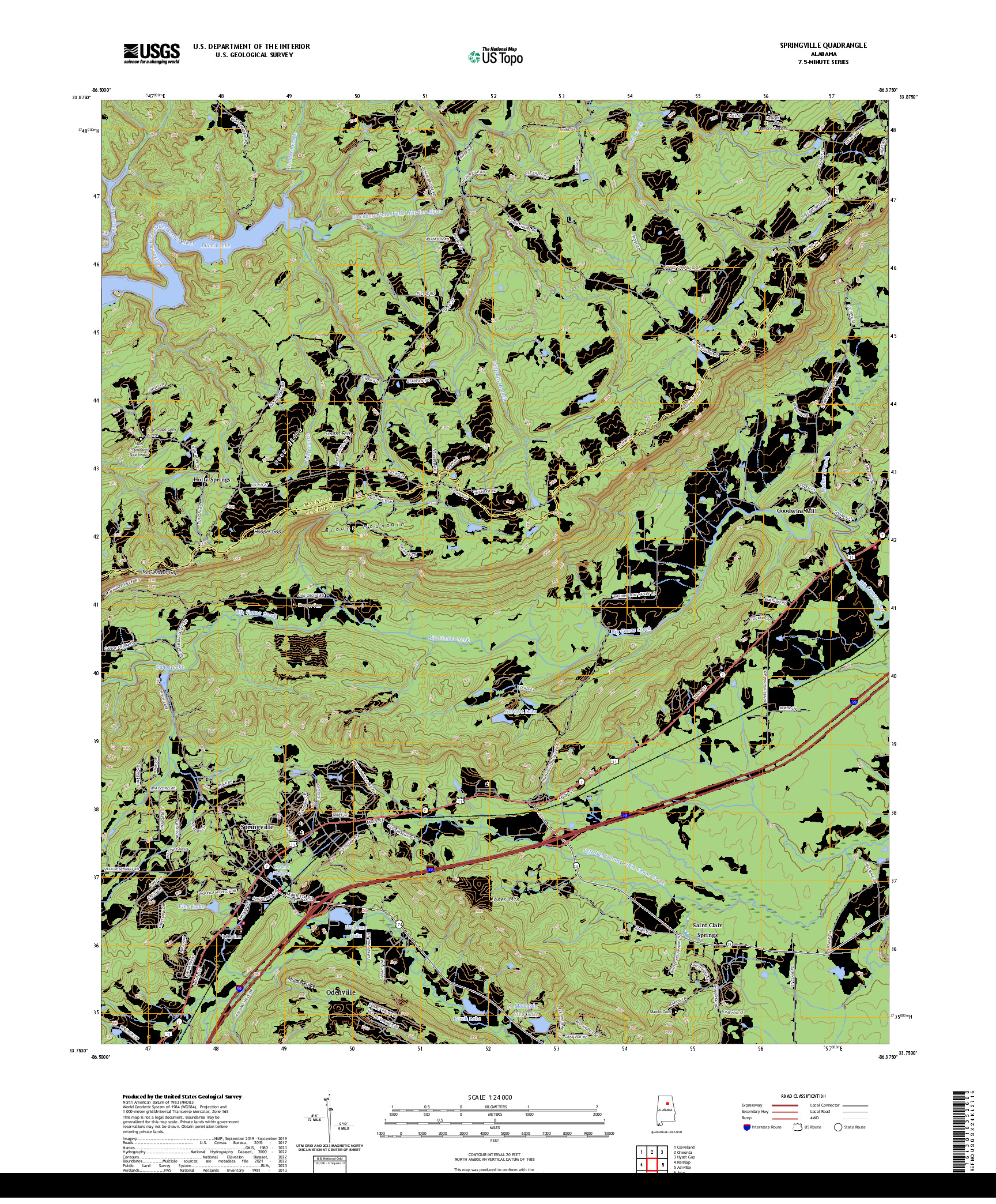 US TOPO 7.5-MINUTE MAP FOR SPRINGVILLE, AL