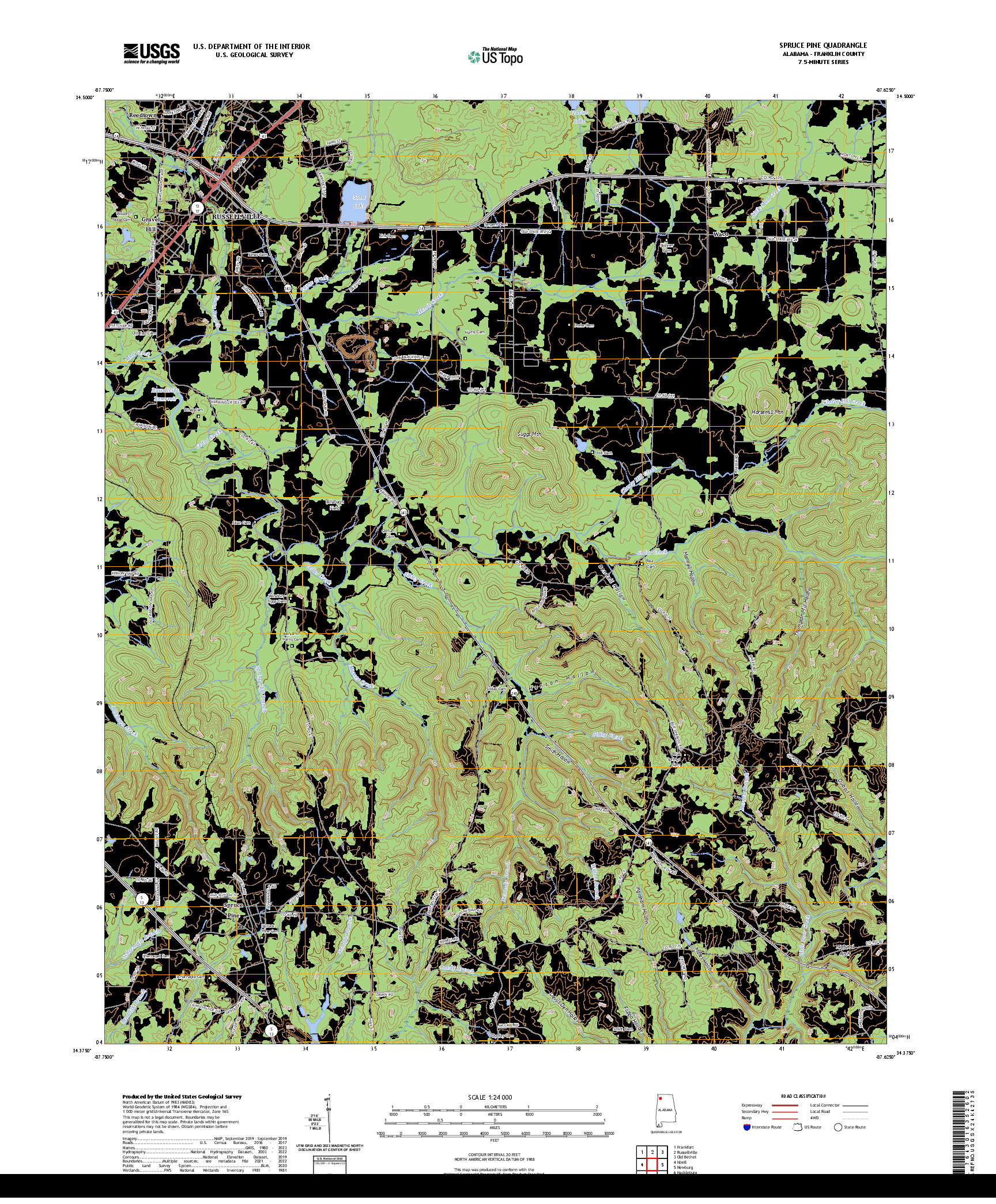 US TOPO 7.5-MINUTE MAP FOR SPRUCE PINE, AL