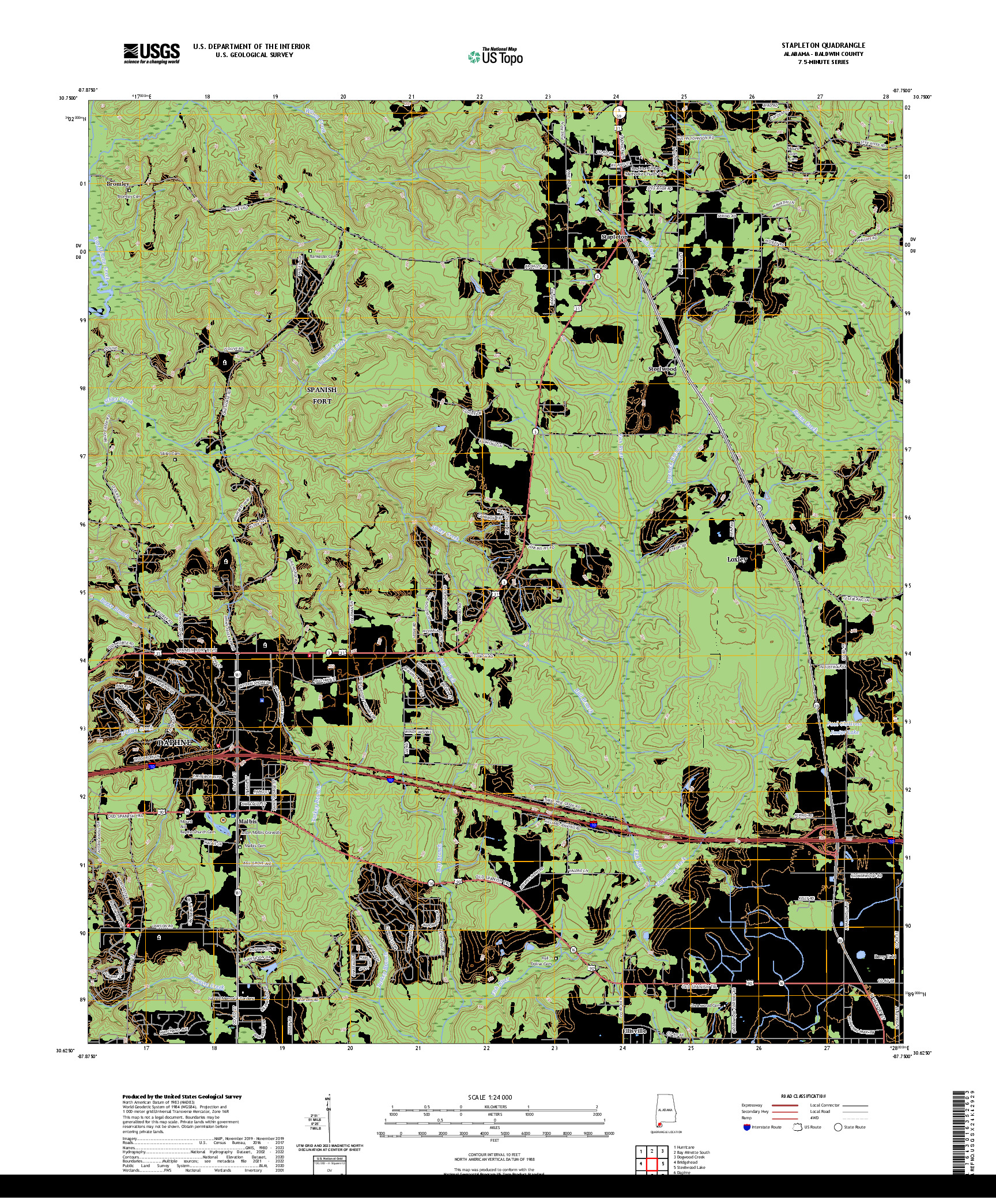 US TOPO 7.5-MINUTE MAP FOR STAPLETON, AL