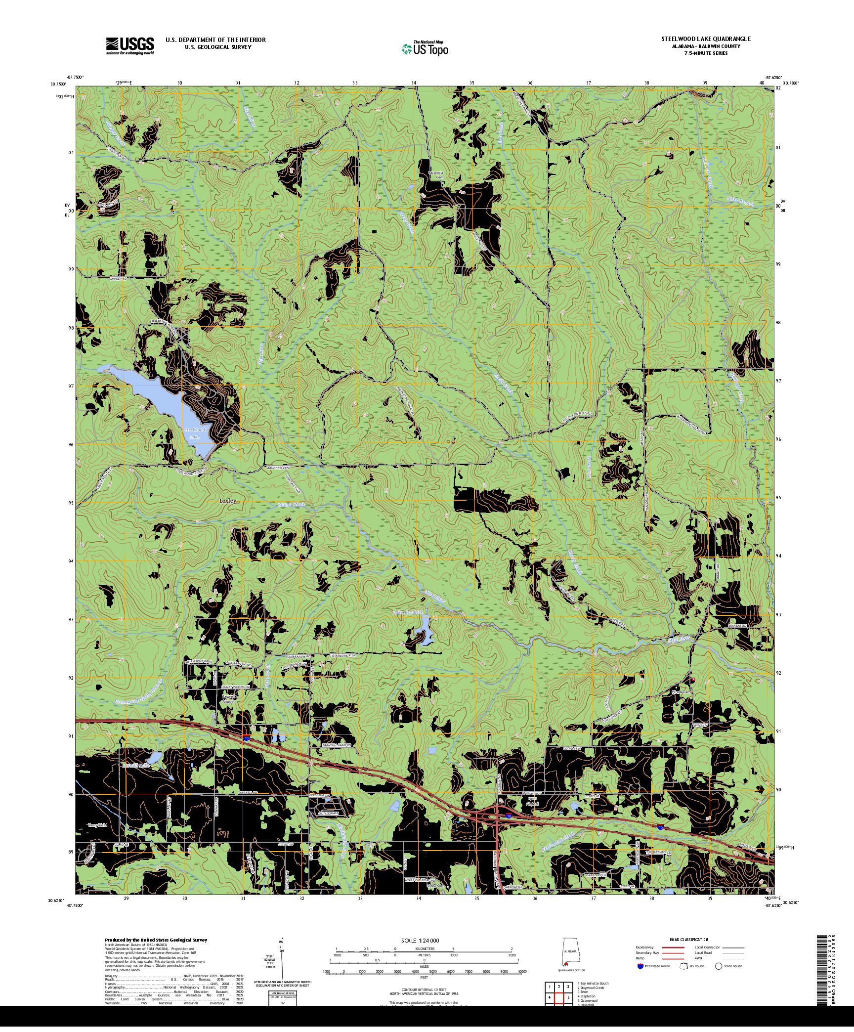 US TOPO 7.5-MINUTE MAP FOR STEELWOOD LAKE, AL