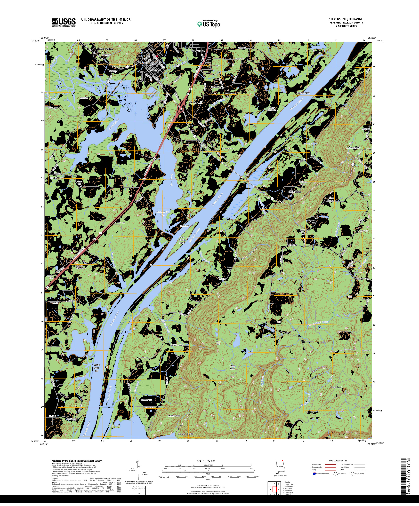 US TOPO 7.5-MINUTE MAP FOR STEVENSON, AL
