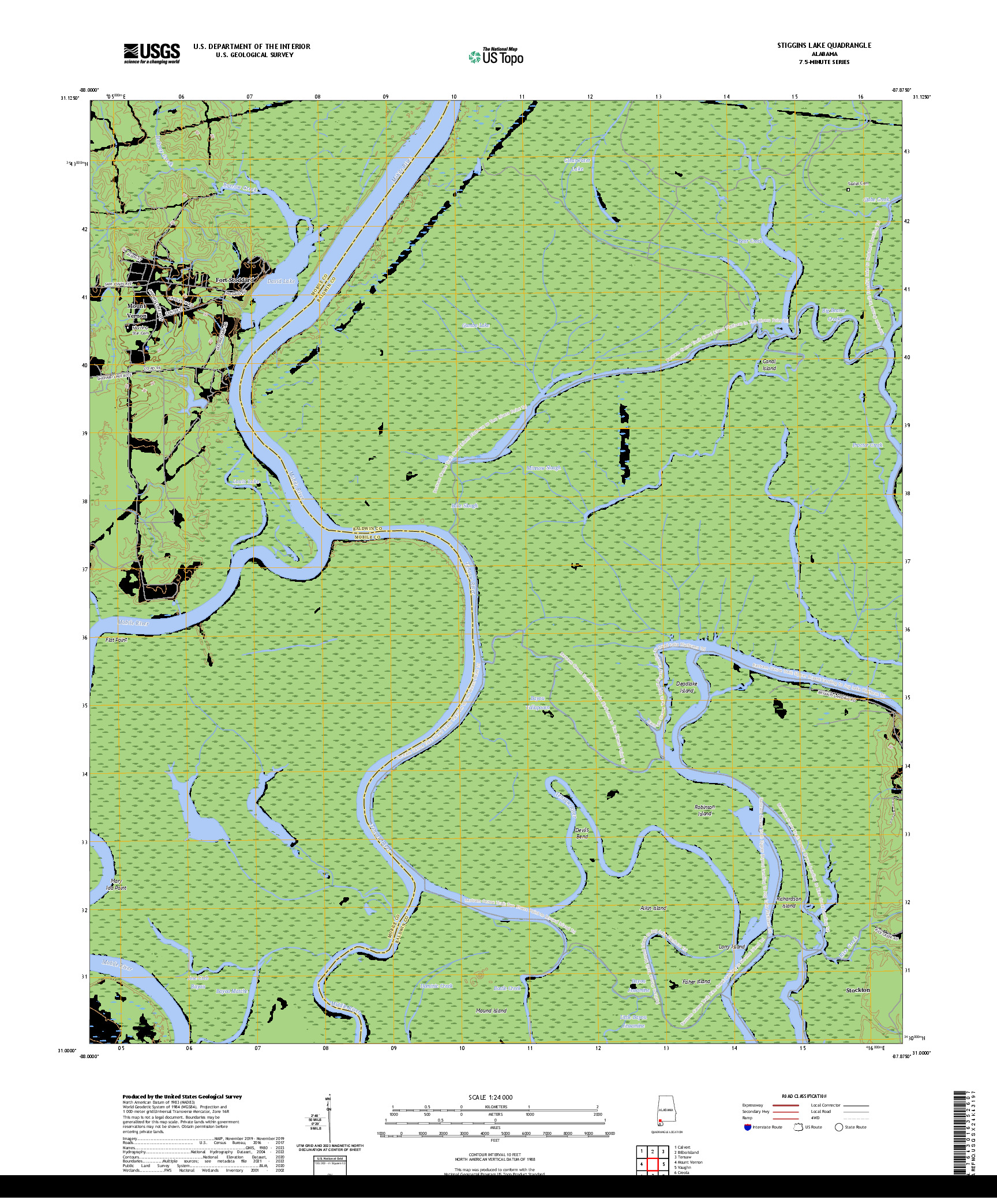 US TOPO 7.5-MINUTE MAP FOR STIGGINS LAKE, AL