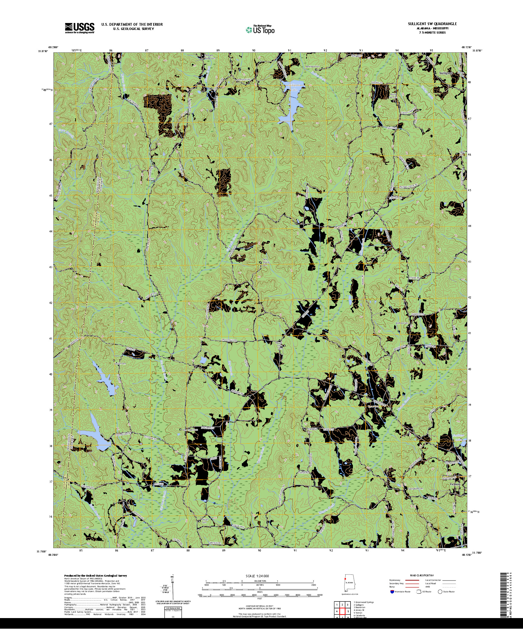 US TOPO 7.5-MINUTE MAP FOR SULLIGENT SW, AL,MS