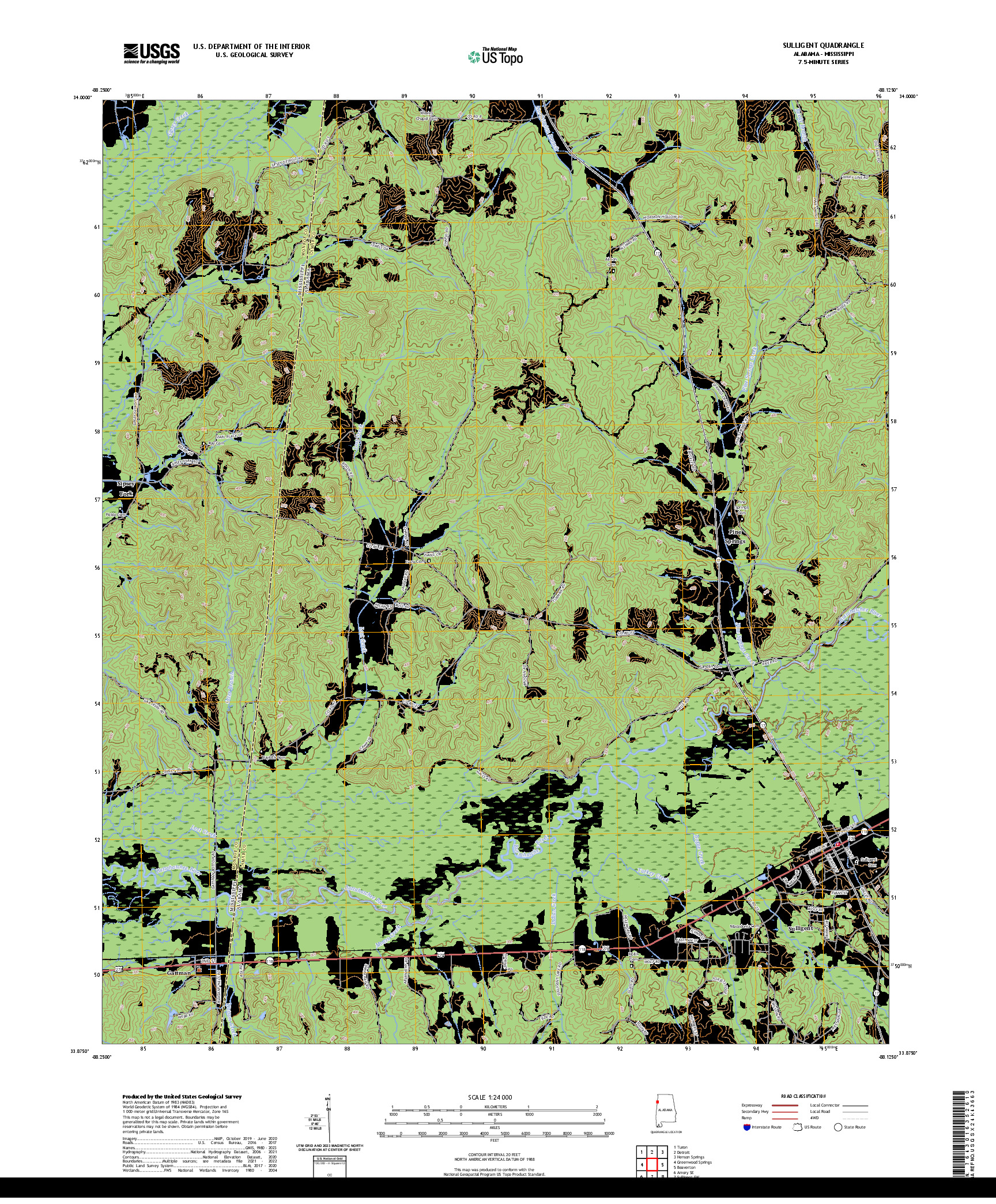 US TOPO 7.5-MINUTE MAP FOR SULLIGENT, AL,MS