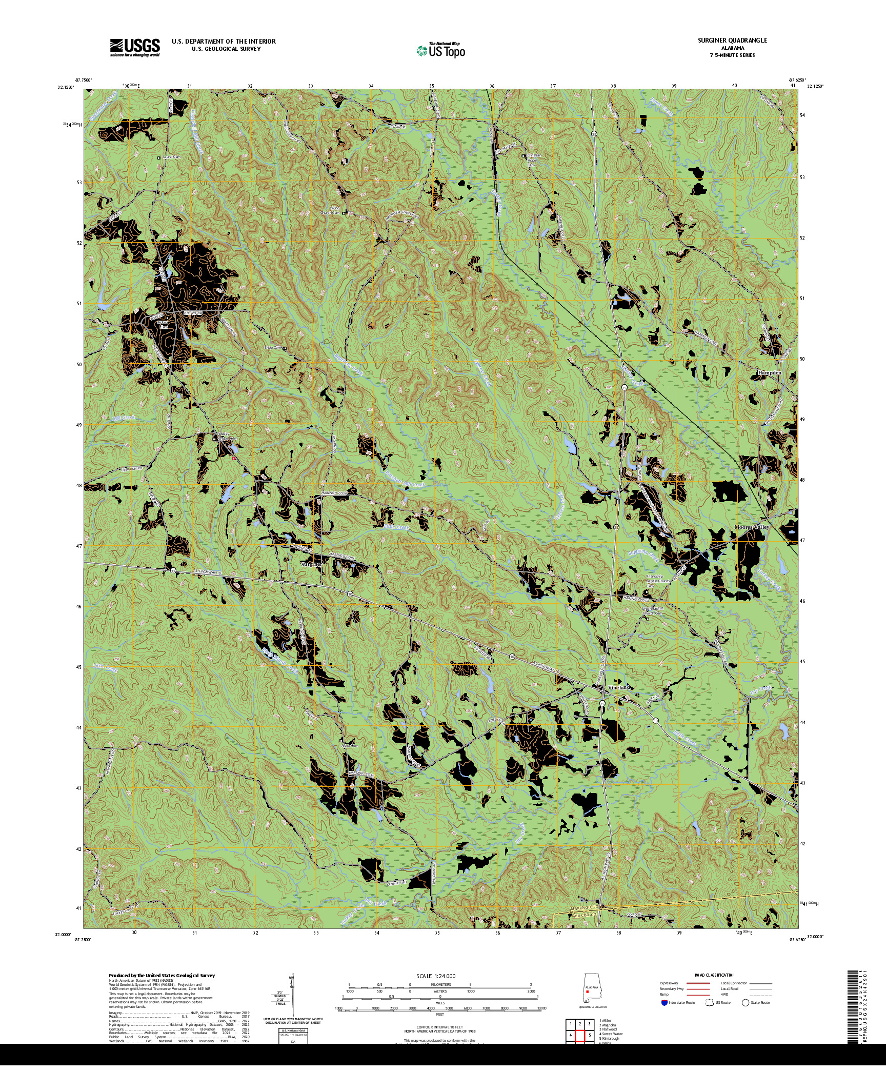 US TOPO 7.5-MINUTE MAP FOR SURGINER, AL