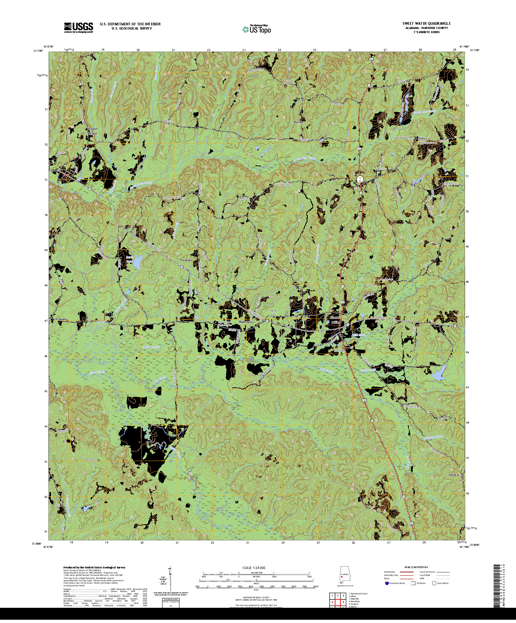 US TOPO 7.5-MINUTE MAP FOR SWEET WATER, AL