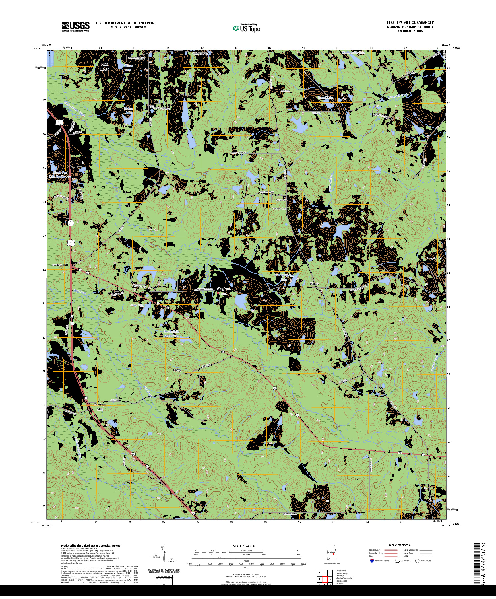 US TOPO 7.5-MINUTE MAP FOR TEASLEYS MILL, AL