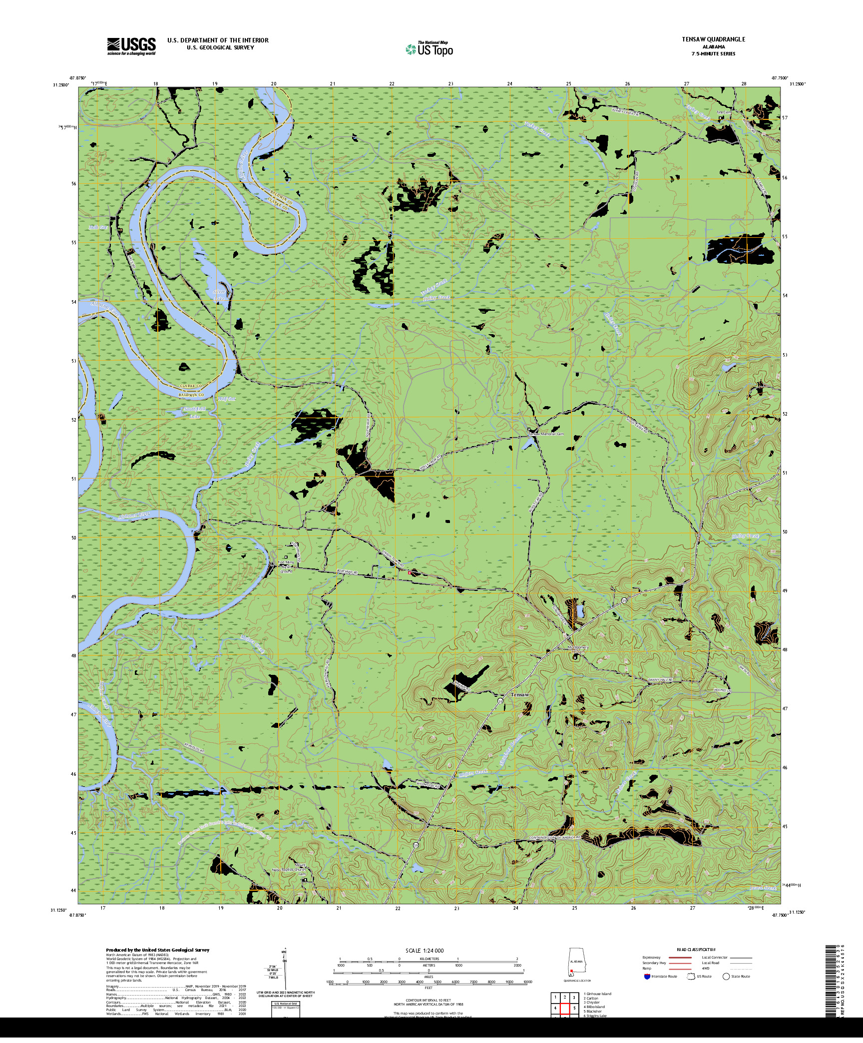 US TOPO 7.5-MINUTE MAP FOR TENSAW, AL