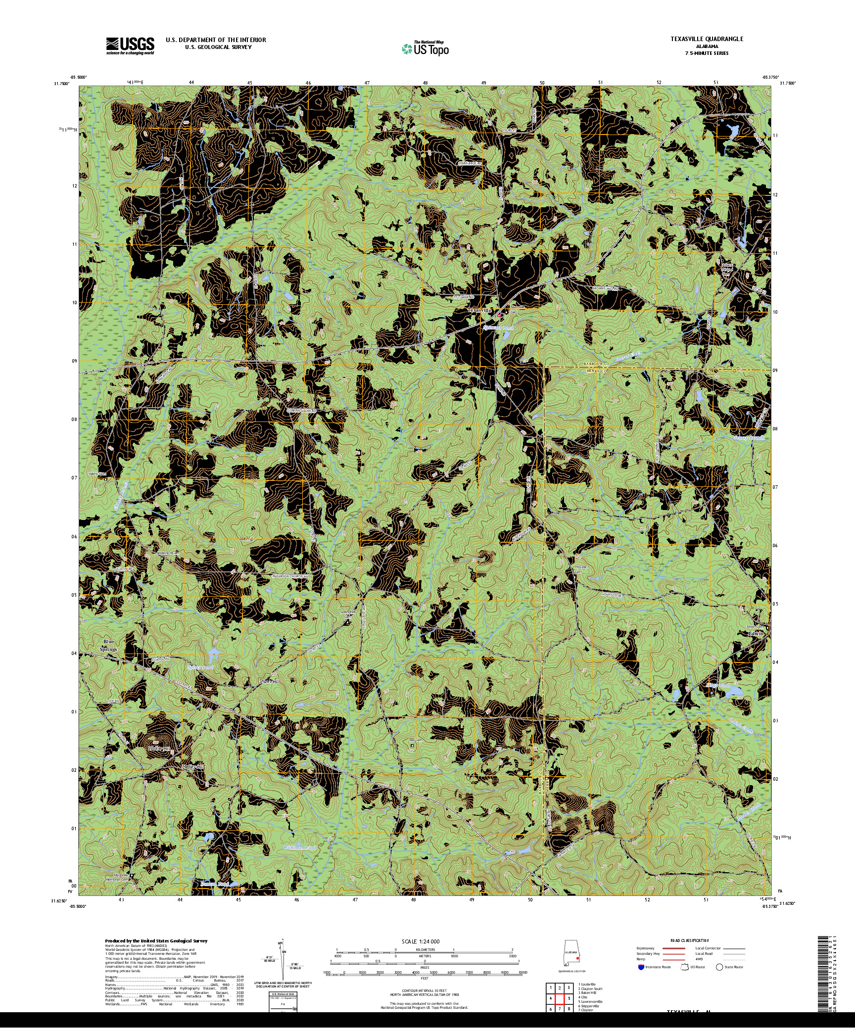 US TOPO 7.5-MINUTE MAP FOR TEXASVILLE, AL