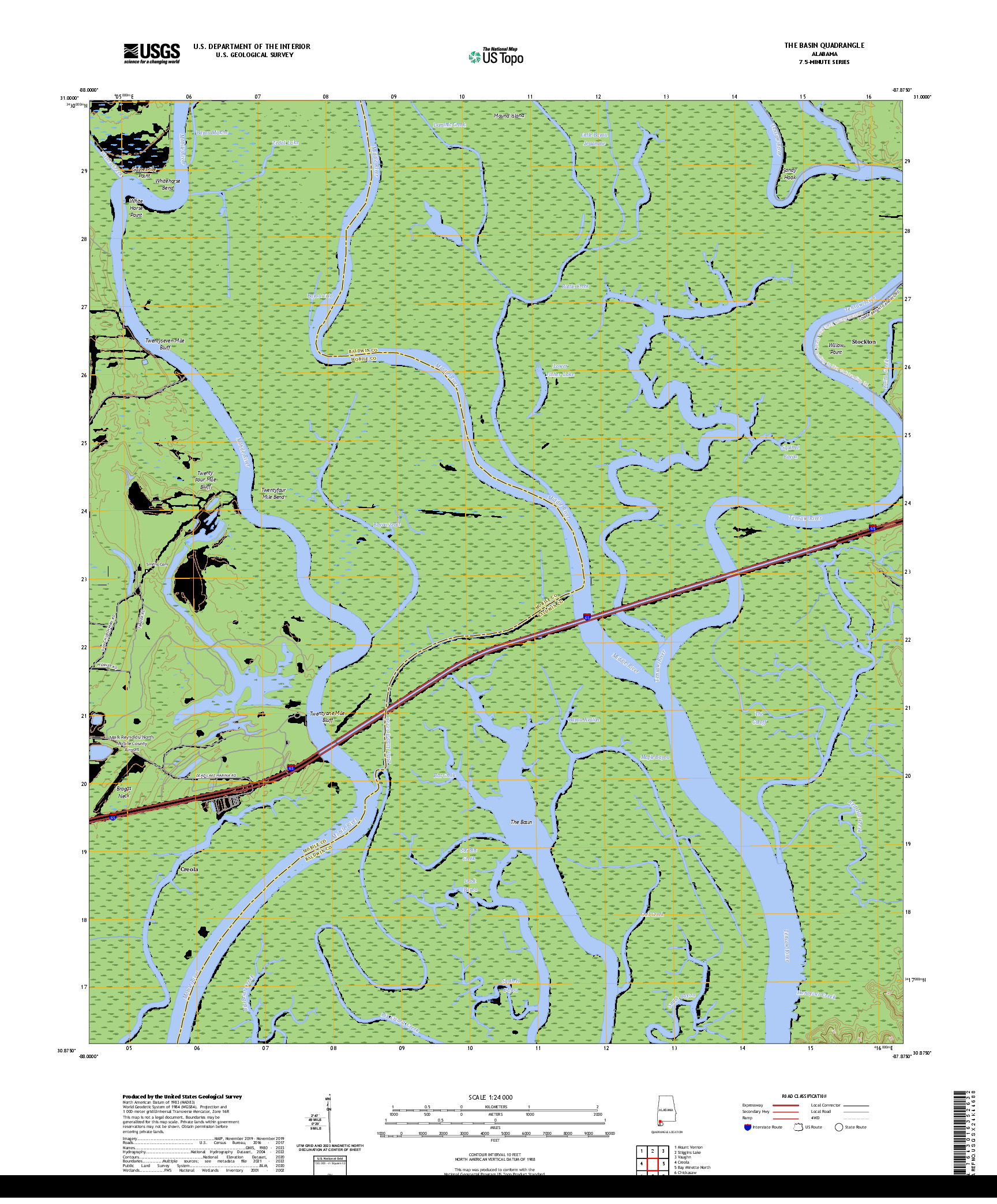 US TOPO 7.5-MINUTE MAP FOR THE BASIN, AL