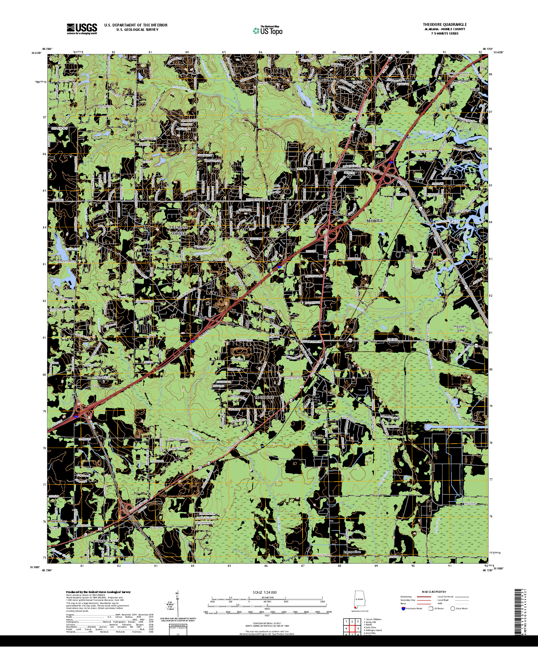 US TOPO 7.5-MINUTE MAP FOR THEODORE, AL
