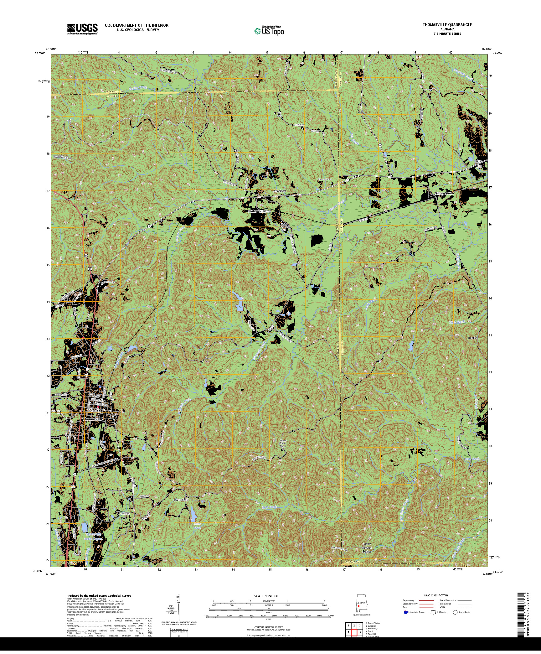 US TOPO 7.5-MINUTE MAP FOR THOMASVILLE, AL