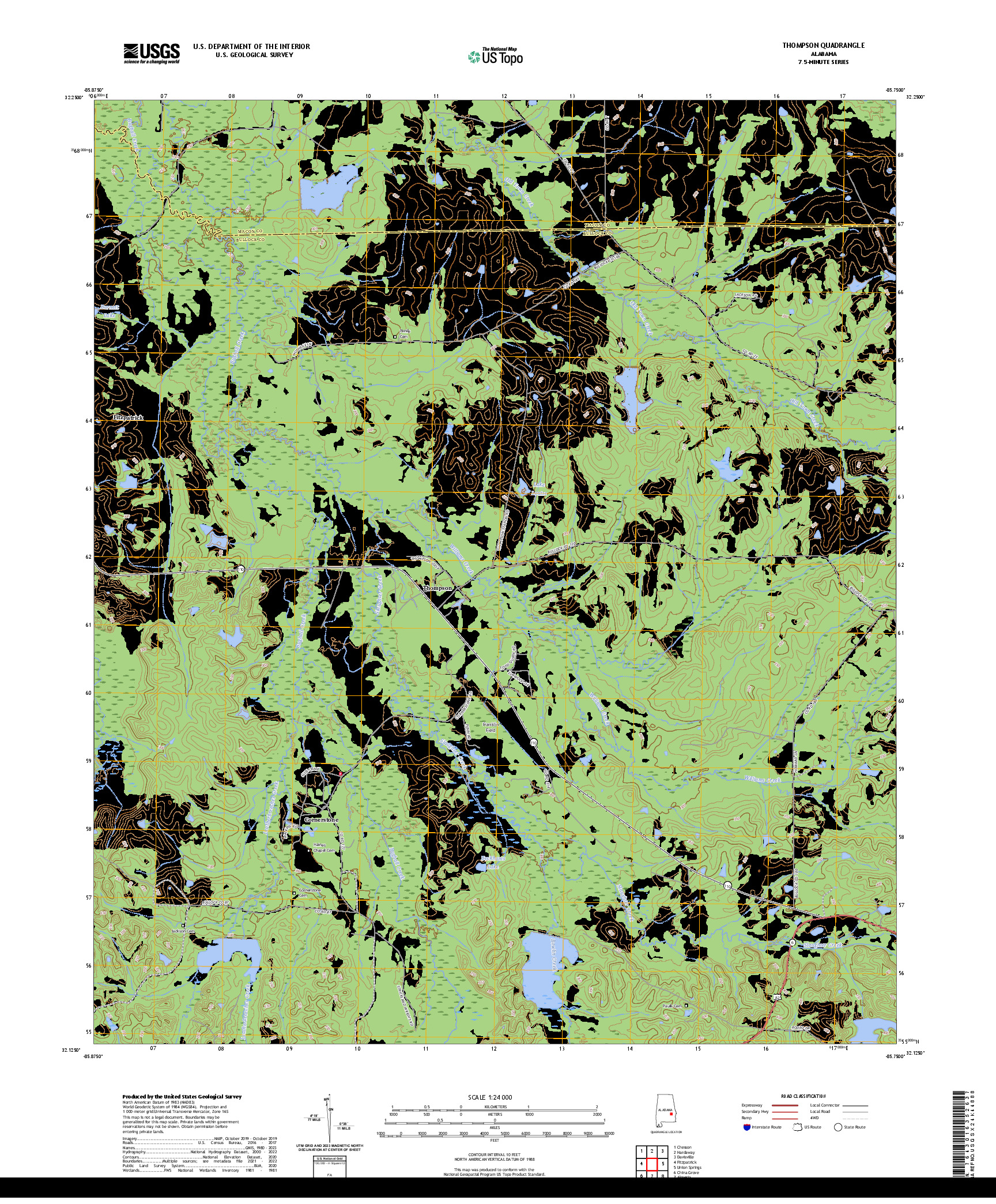 US TOPO 7.5-MINUTE MAP FOR THOMPSON, AL