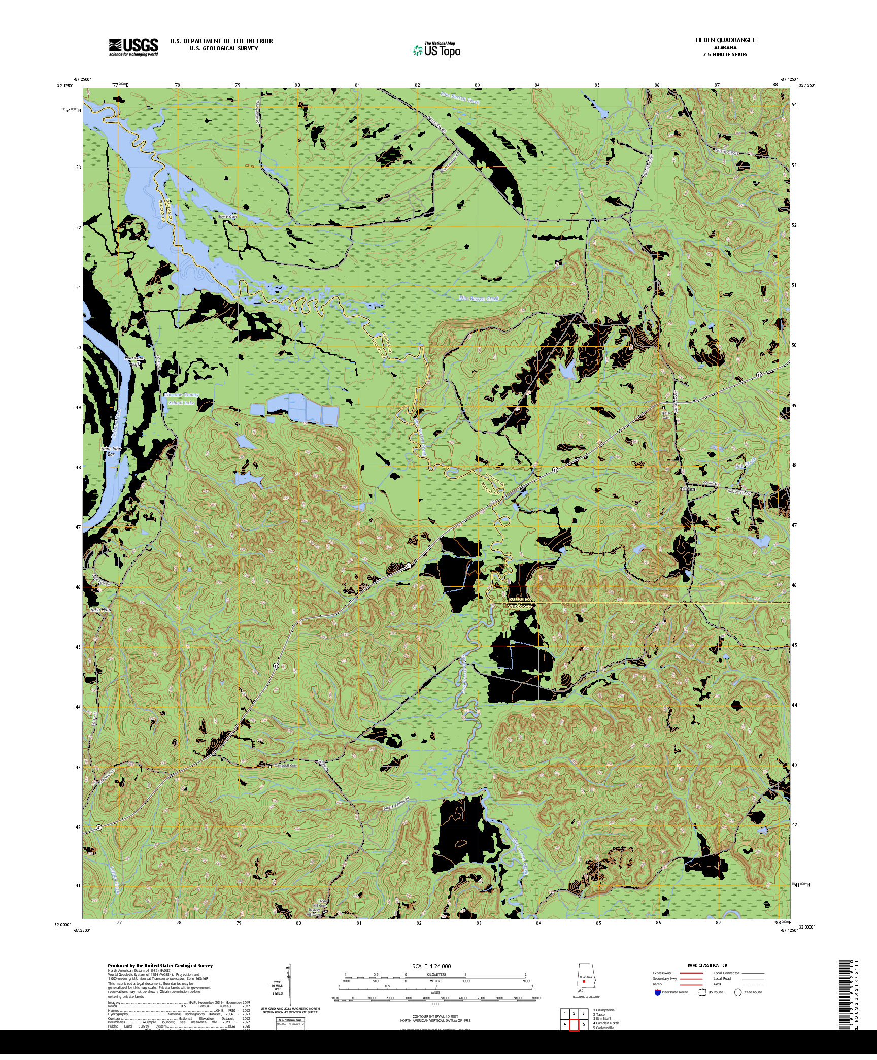US TOPO 7.5-MINUTE MAP FOR TILDEN, AL