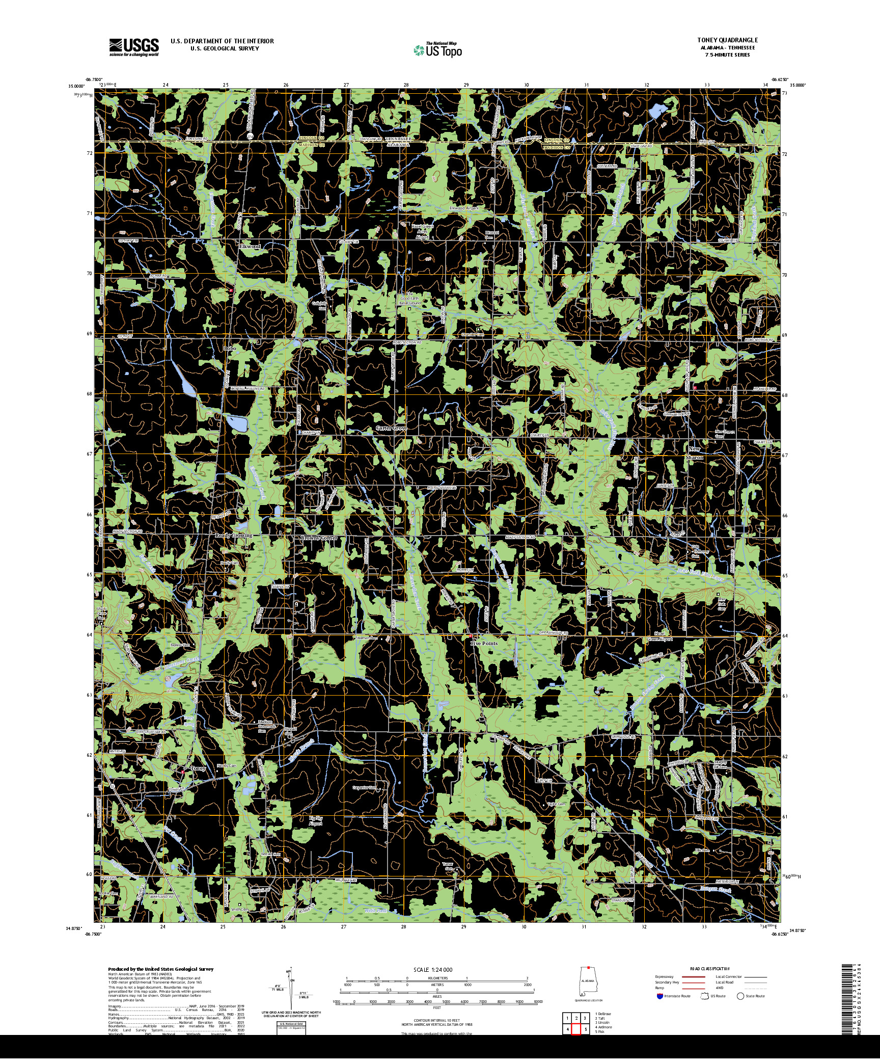 US TOPO 7.5-MINUTE MAP FOR TONEY, AL,TN