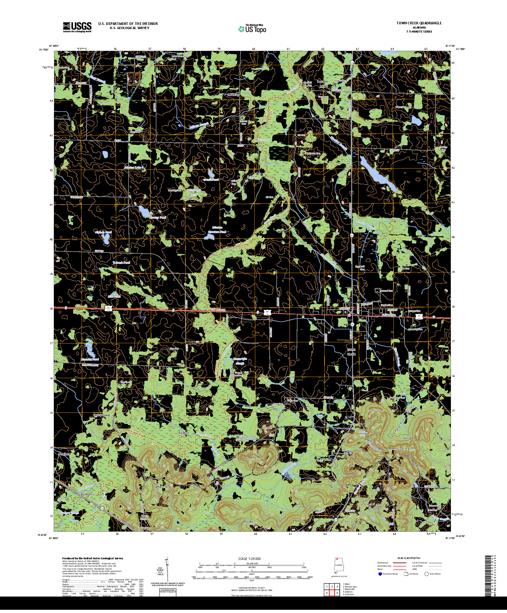 US TOPO 7.5-MINUTE MAP FOR TOWN CREEK, AL