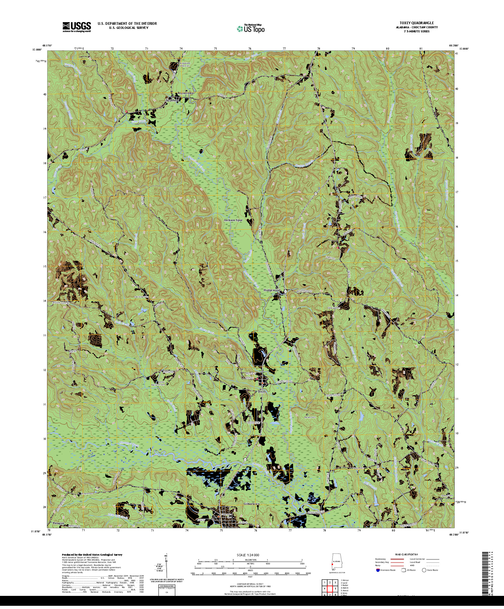 US TOPO 7.5-MINUTE MAP FOR TOXEY, AL