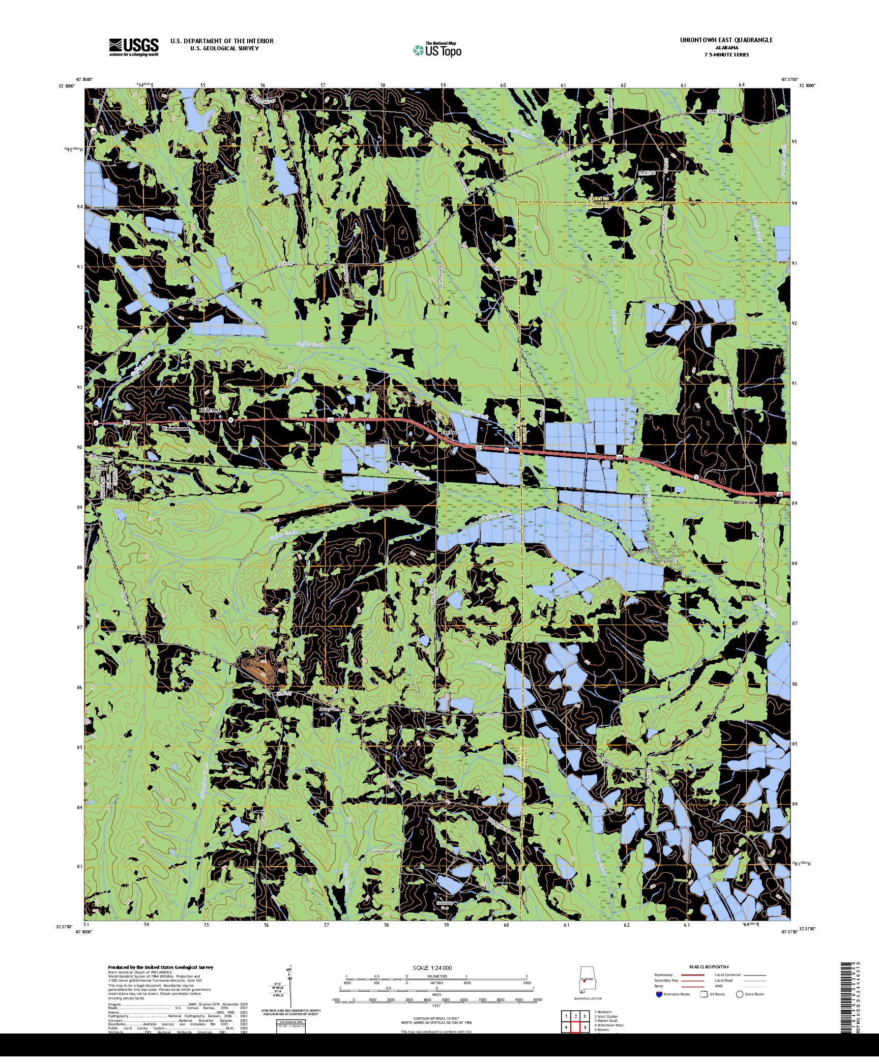 US TOPO 7.5-MINUTE MAP FOR UNIONTOWN EAST, AL