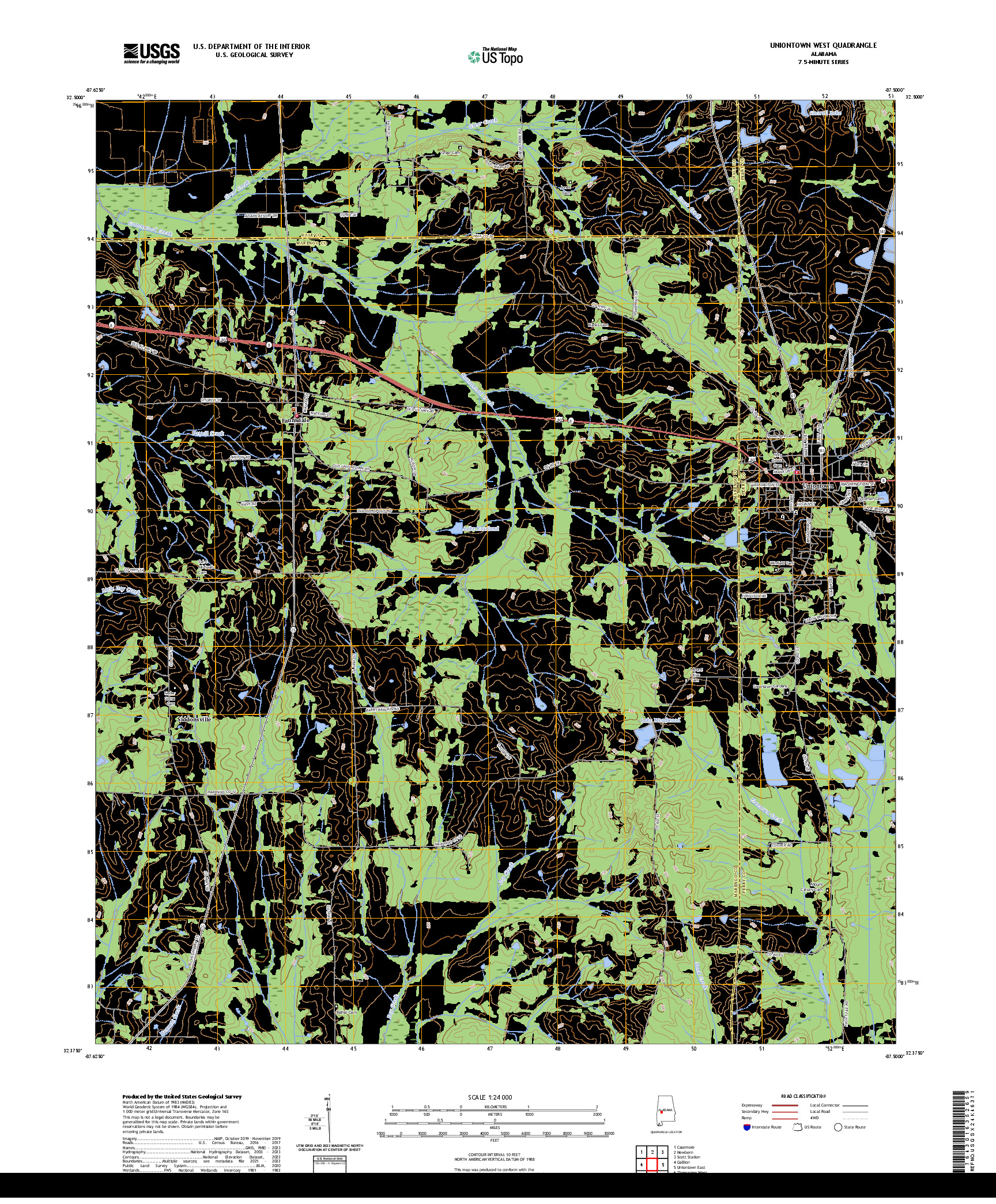 US TOPO 7.5-MINUTE MAP FOR UNIONTOWN WEST, AL