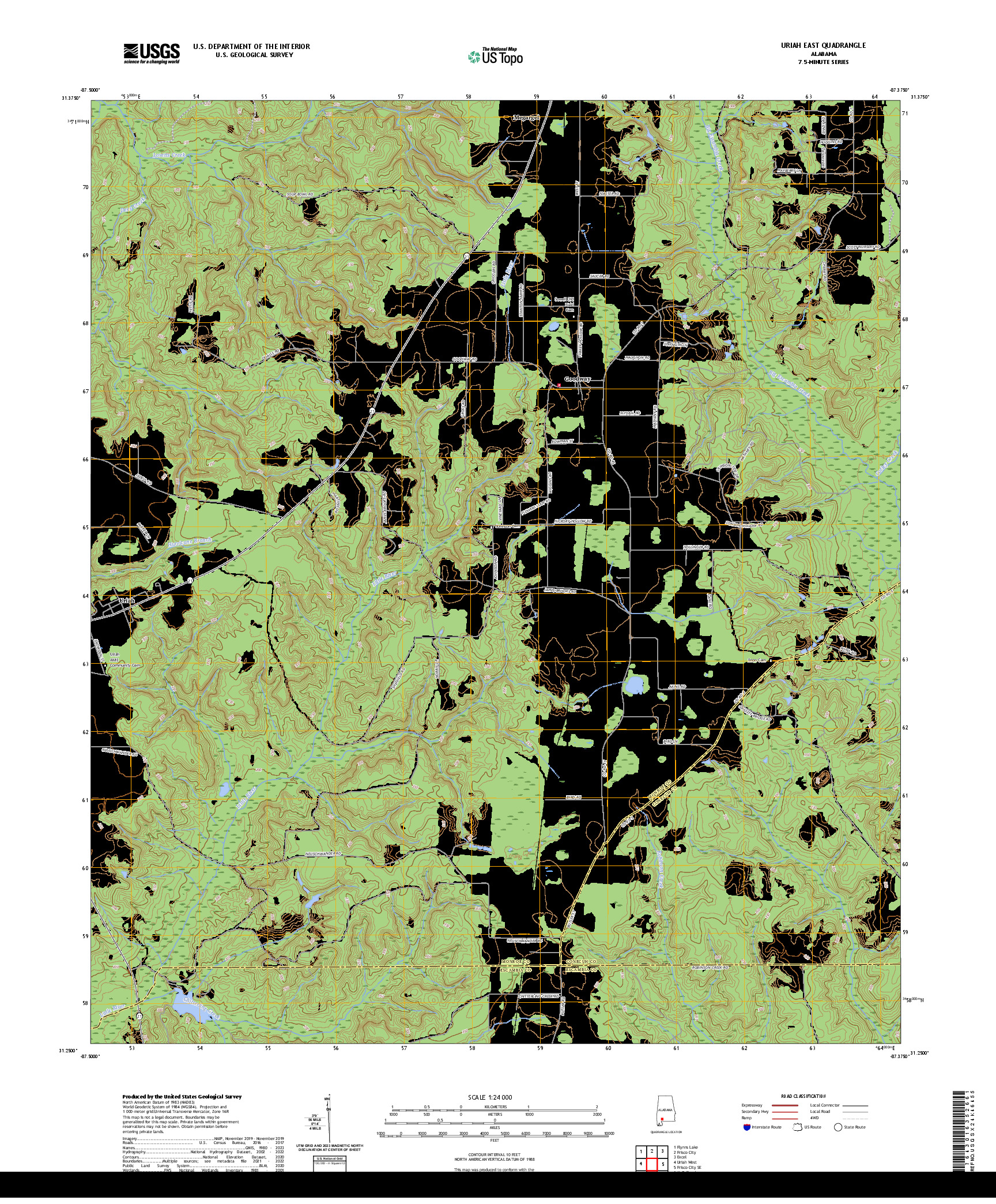 US TOPO 7.5-MINUTE MAP FOR URIAH EAST, AL