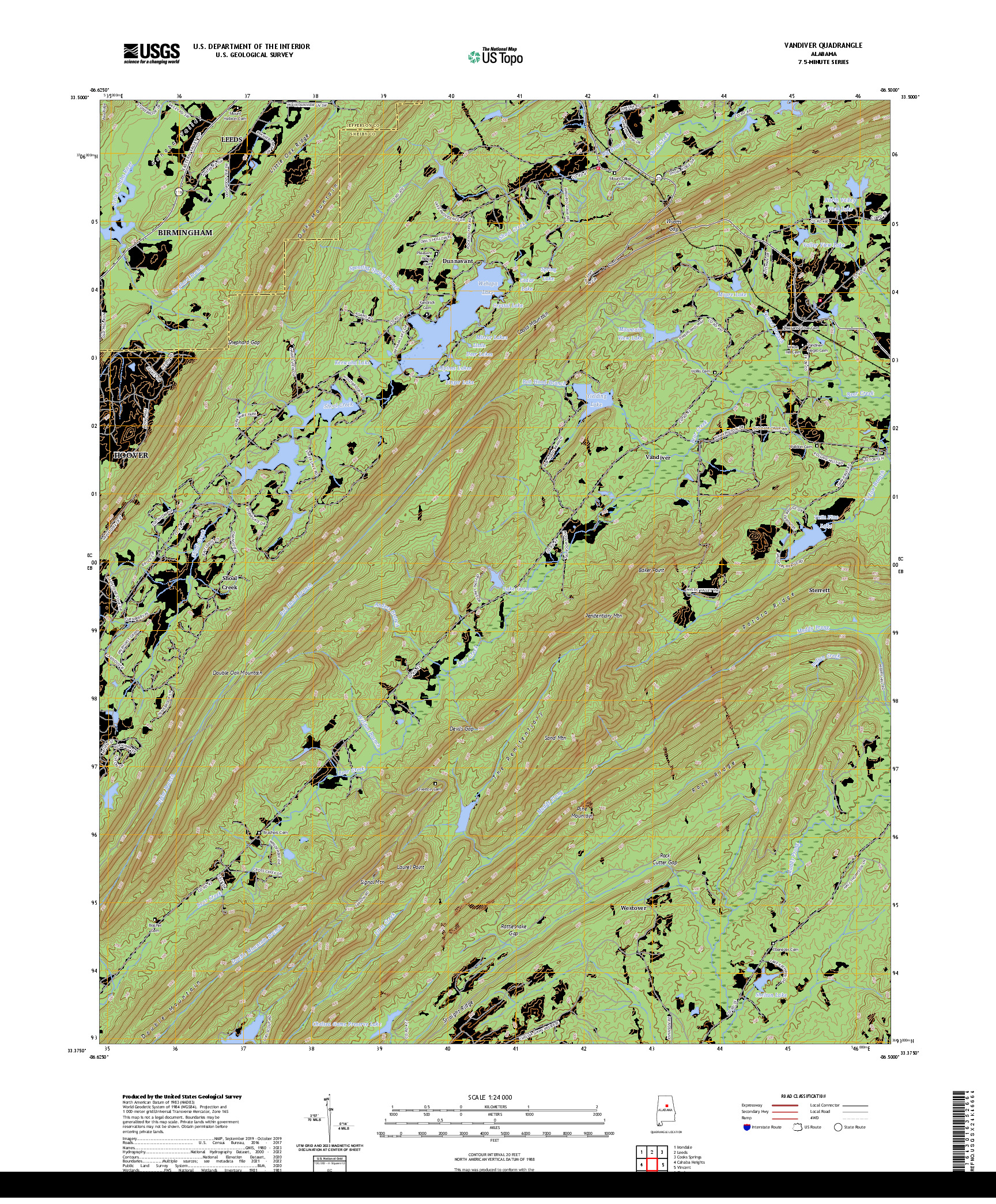 US TOPO 7.5-MINUTE MAP FOR VANDIVER, AL