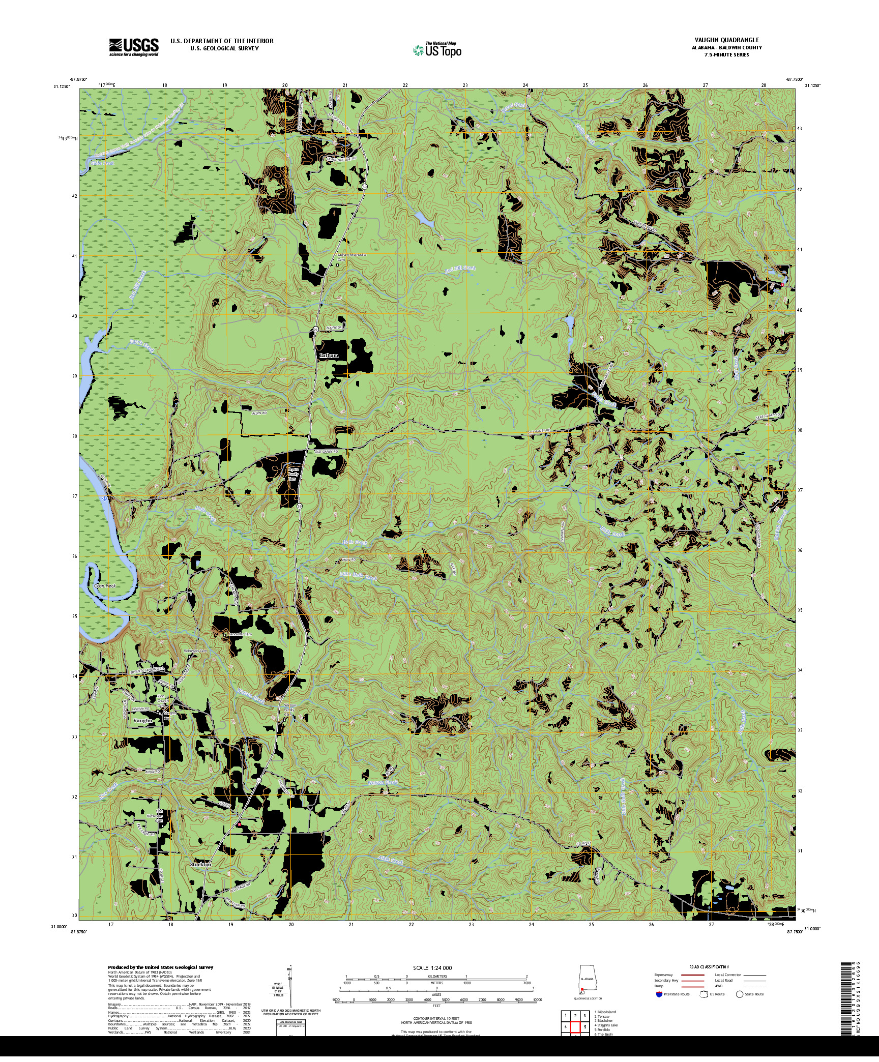 US TOPO 7.5-MINUTE MAP FOR VAUGHN, AL