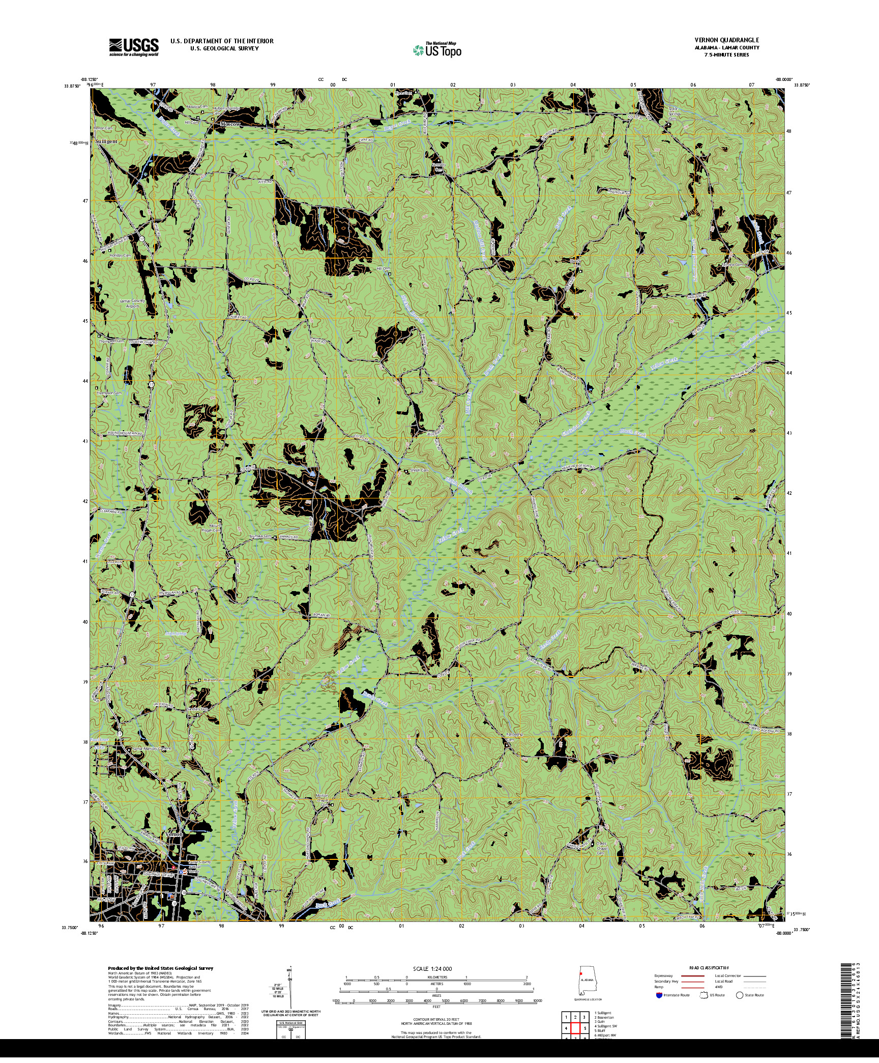US TOPO 7.5-MINUTE MAP FOR VERNON, AL