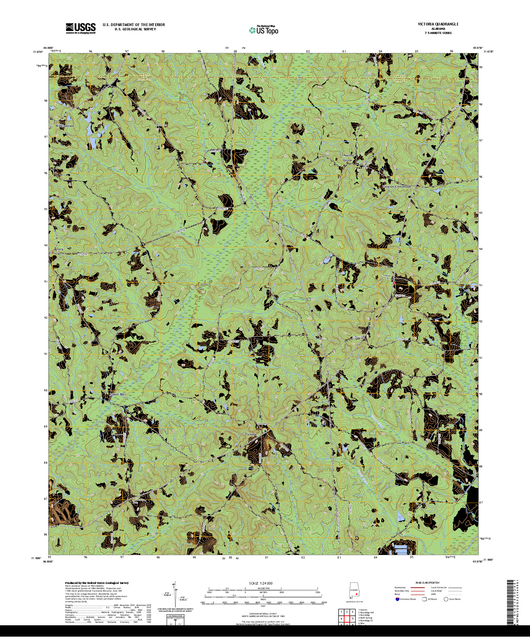 US TOPO 7.5-MINUTE MAP FOR VICTORIA, AL
