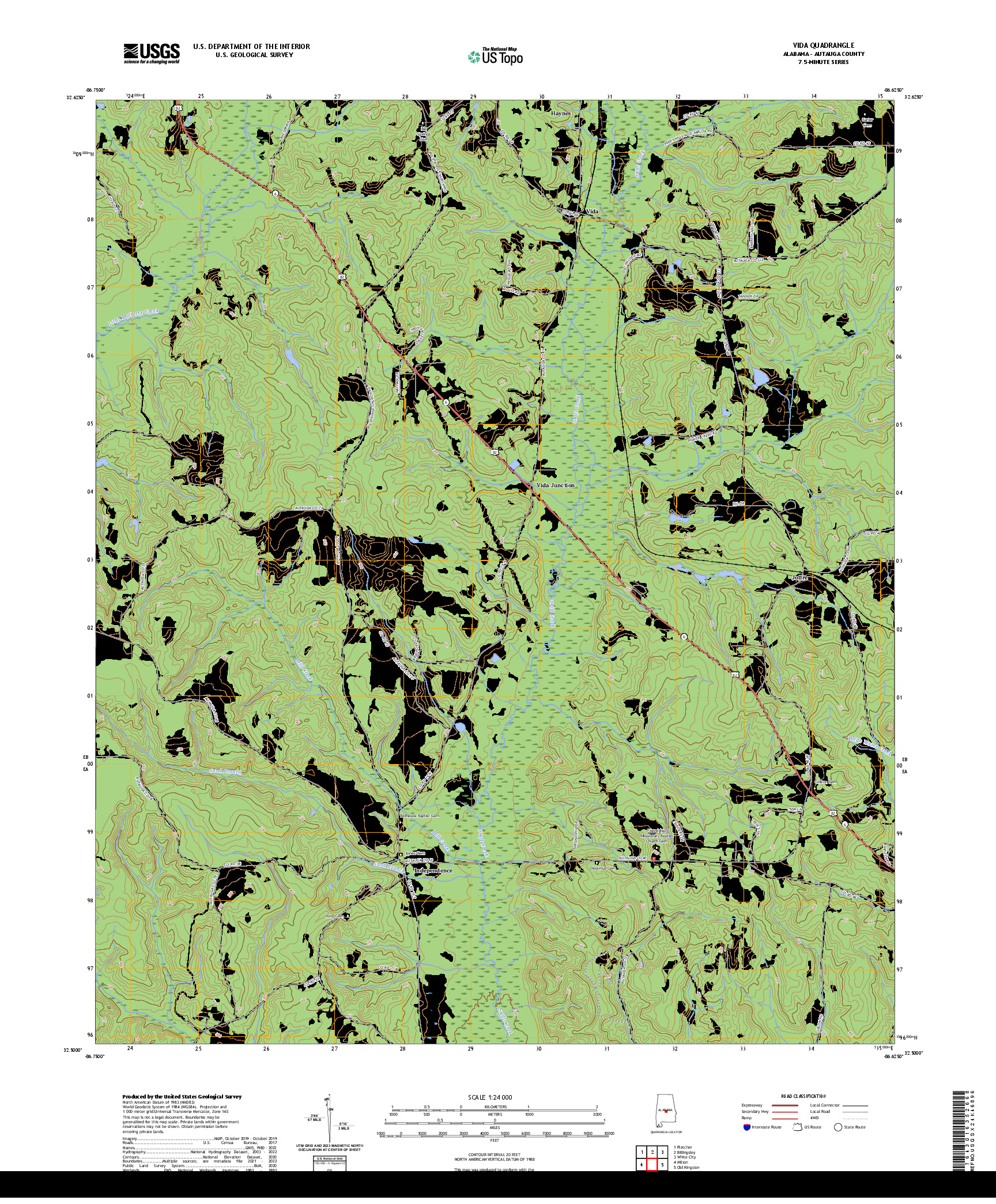 US TOPO 7.5-MINUTE MAP FOR VIDA, AL